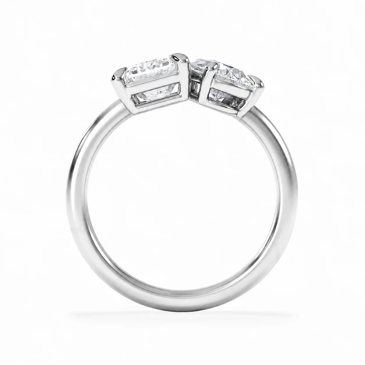 14K gold two stone Lab pear & emerald diamond Toi-et-moi Ring thumbnail 3