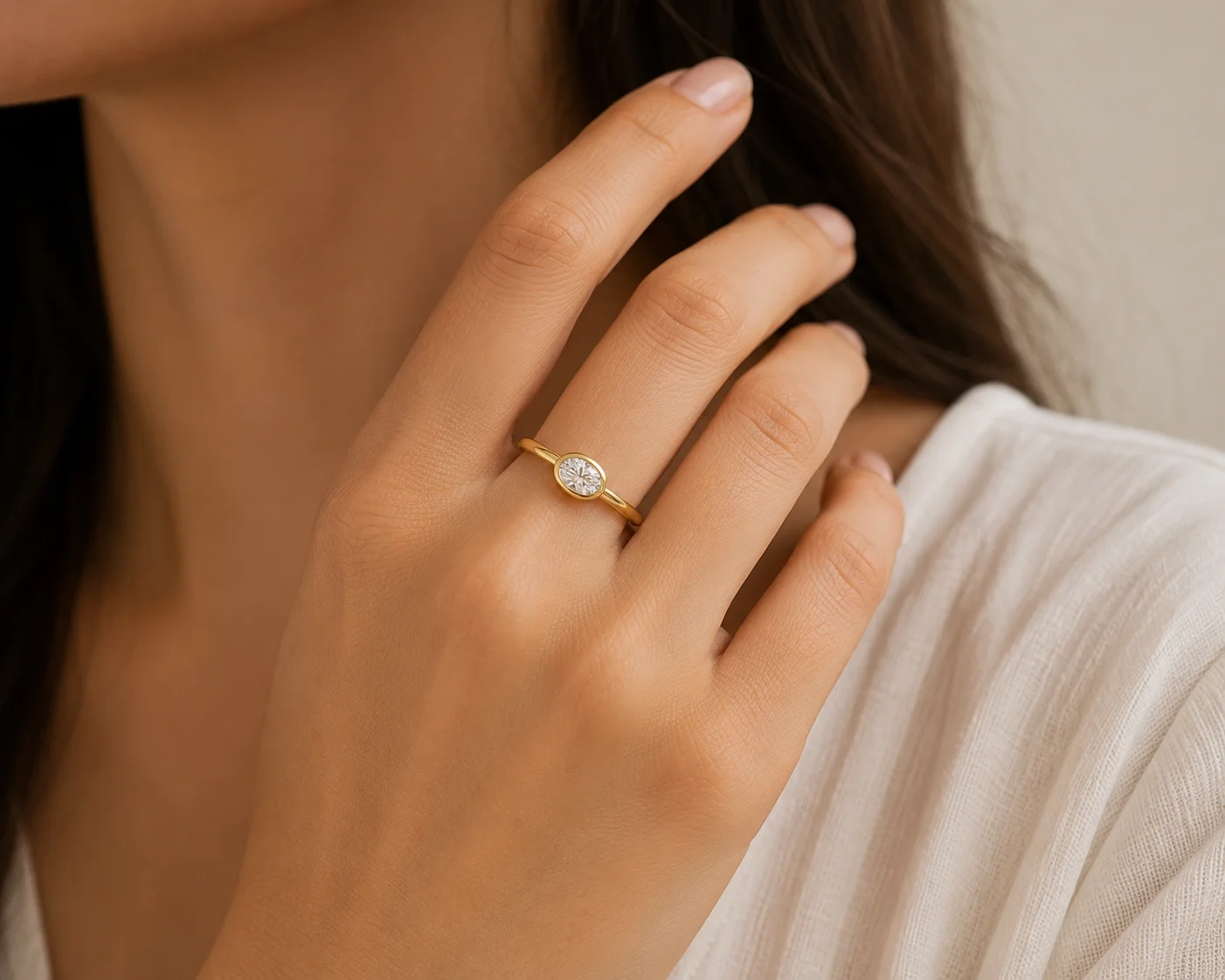 14K Gold Solo Lab Oval Diamond Bezel set Ring - 0.50 ct thumbnail 2