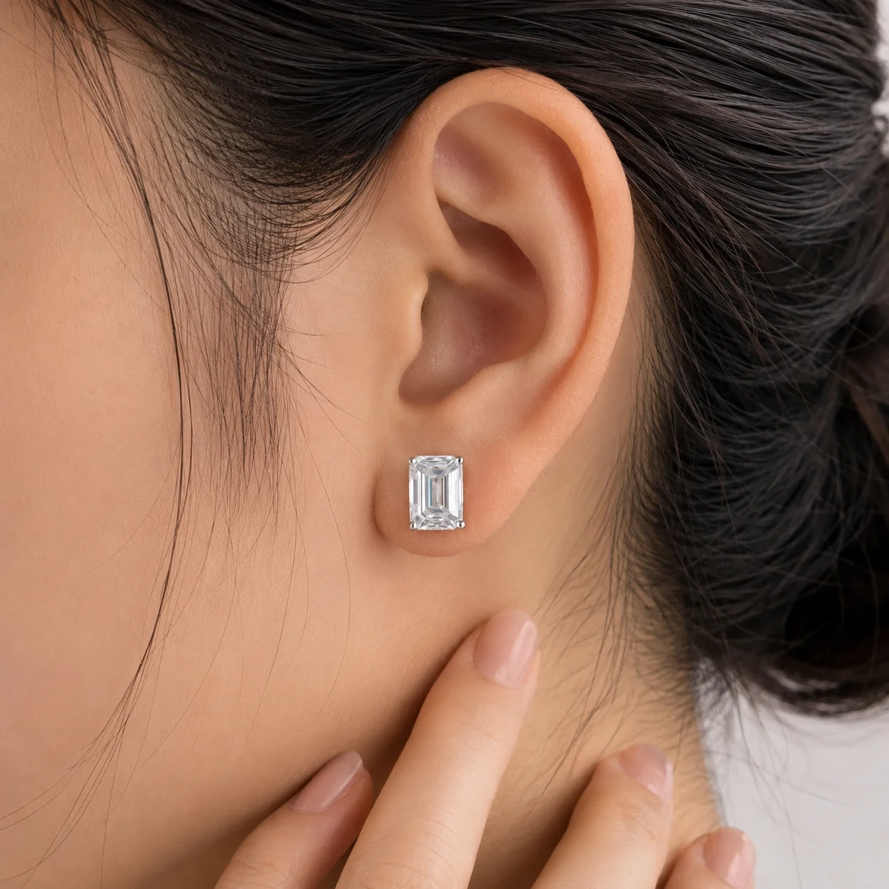 14K Gold Lab Grown Diamond Emerald Solitaire Studs-4.00 ct thumbnail 3