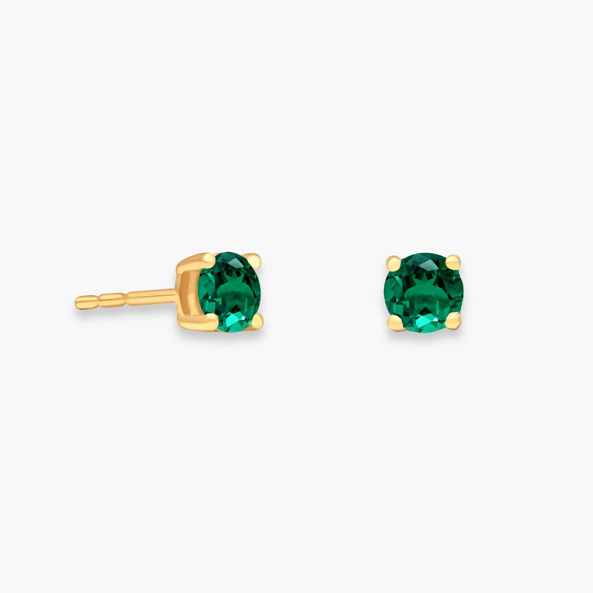 14K Gold LAB Gemstone Solitaire Studs - LAB Created Emerald product image 1
