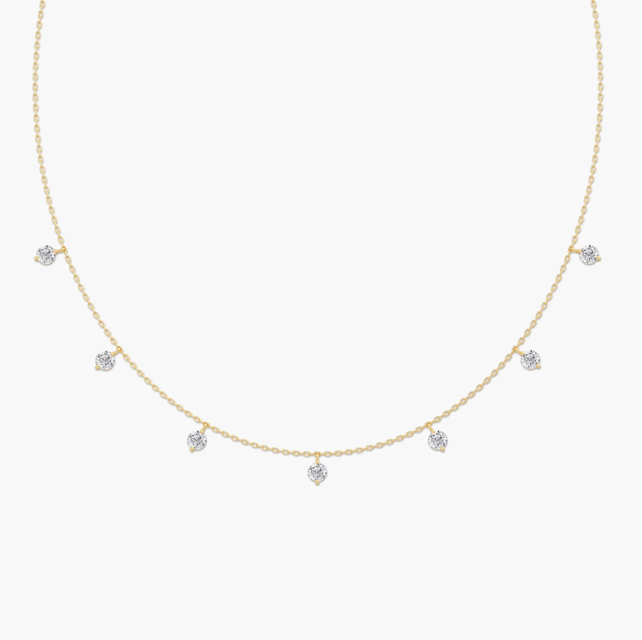 14K Gold Lab Grown Round Diamond 7 stone station necklace thumbnail 2