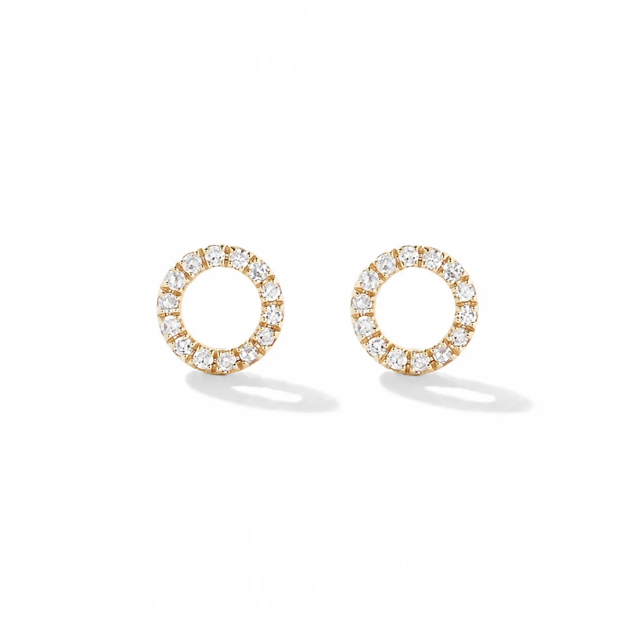 14K gold Natural Diamond Pave open Circle Studs product image 1