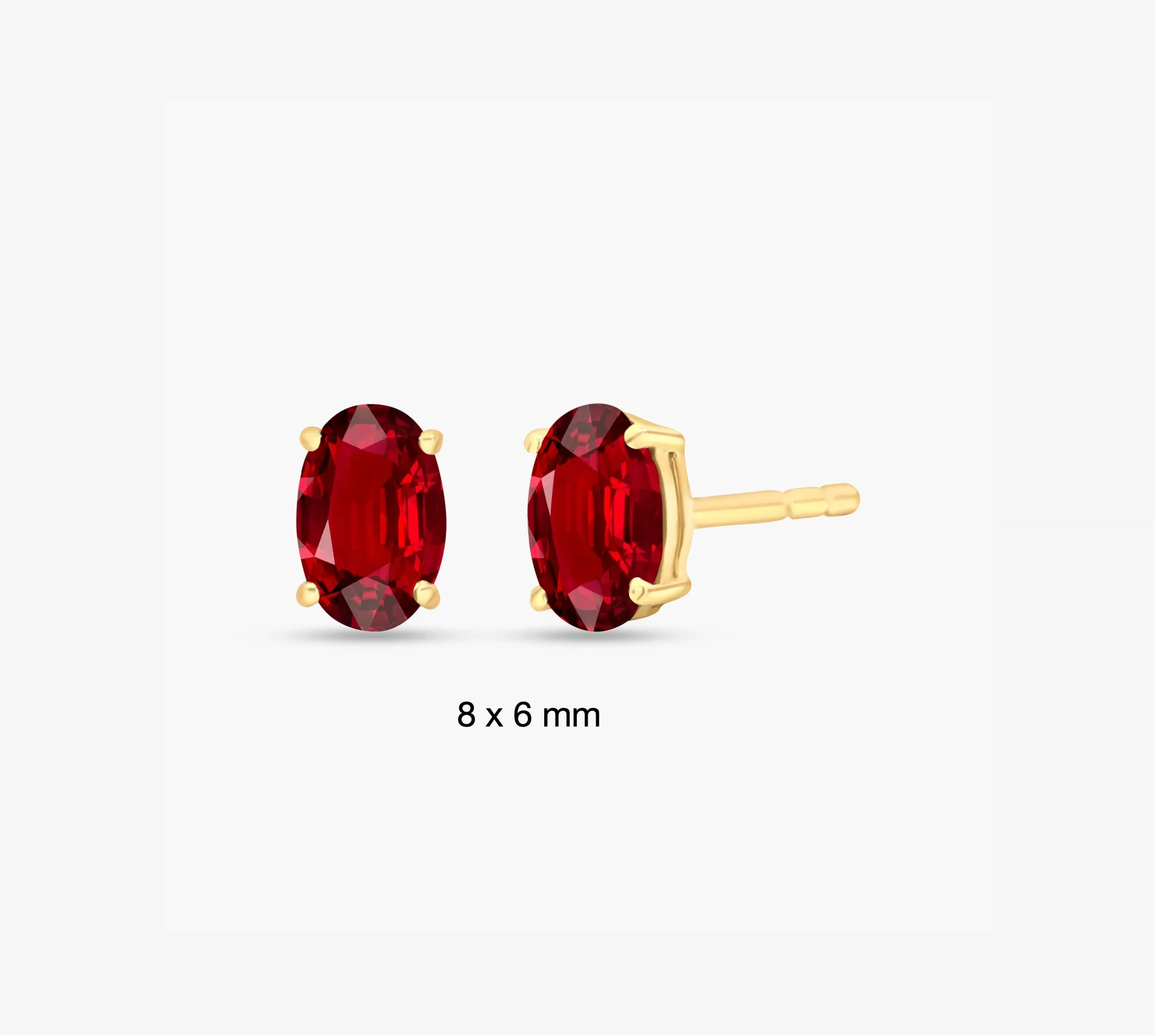 14K Gold LAB Gemstone Oval Solitaire Studs - LAB Created Ruby thumbnail 2