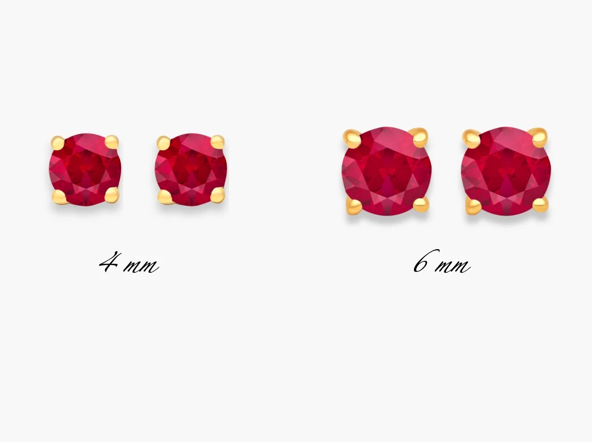 14K Gold LAB Gemstone Solitaire Studs - LAB Created Ruby thumbnail 3