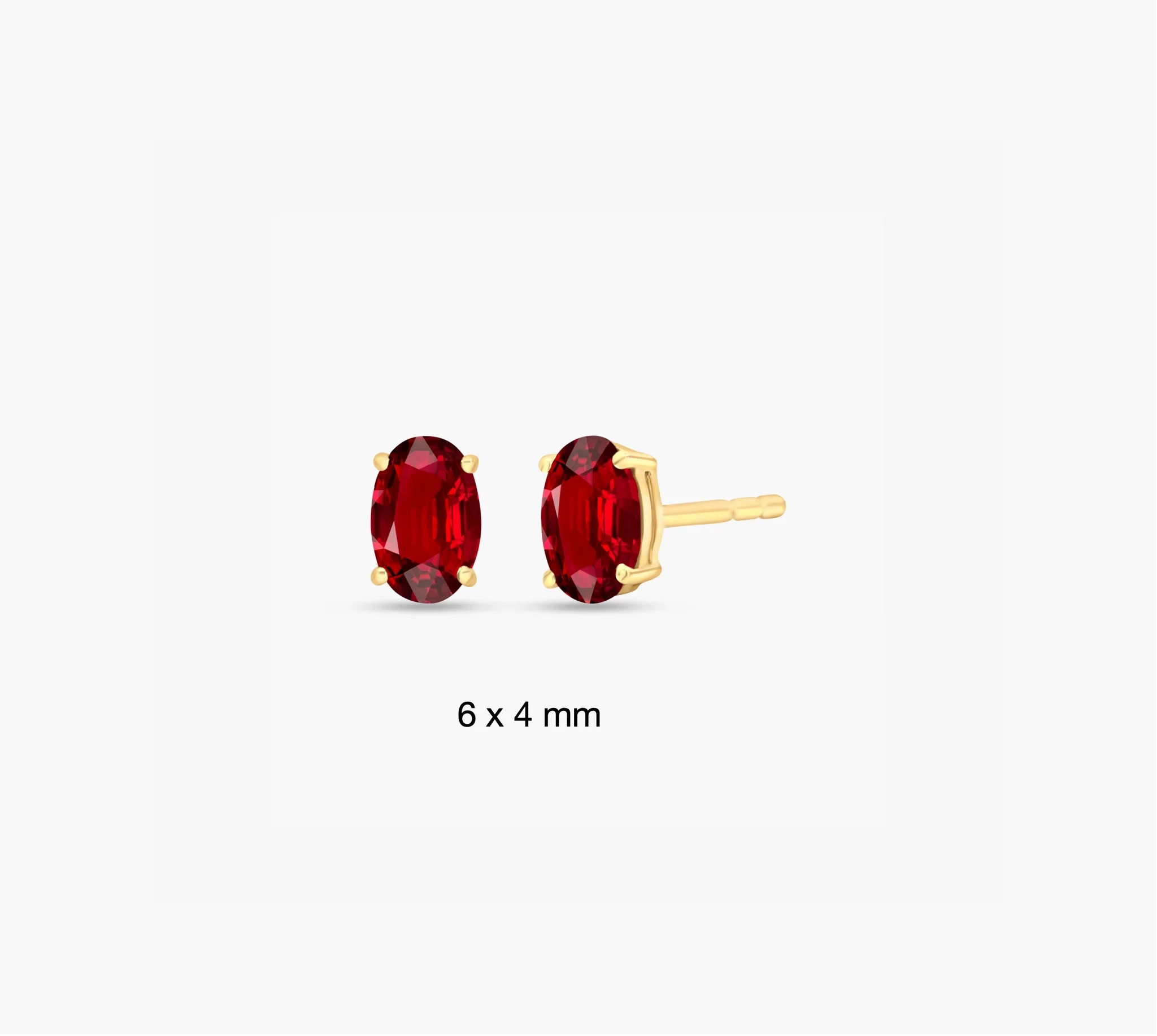 14K Gold LAB Gemstone Oval Solitaire Studs - LAB Created Ruby product image 1