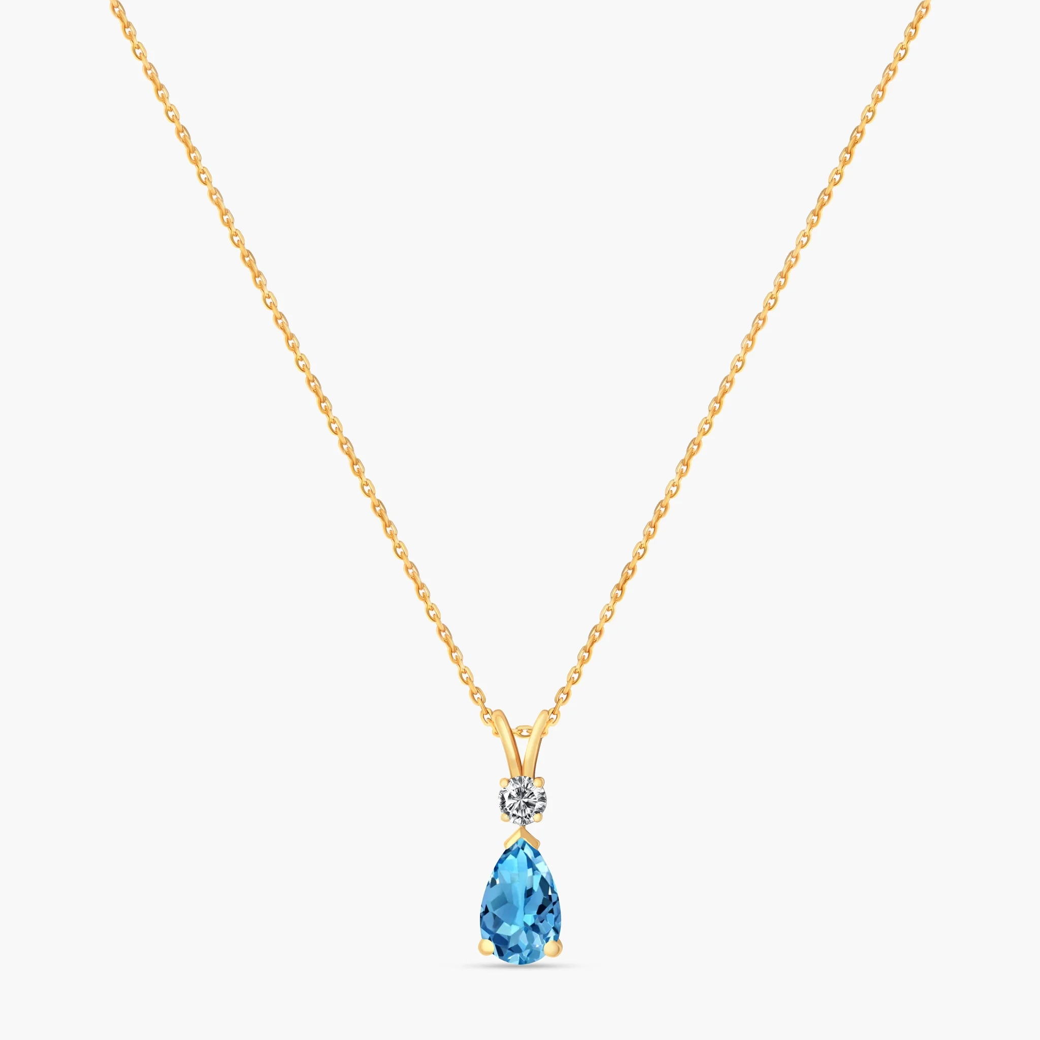 14K Gold Natural Diamond & Semi-Precious Gemstone Drop Necklace - Swiss Blue Topaz product image 1