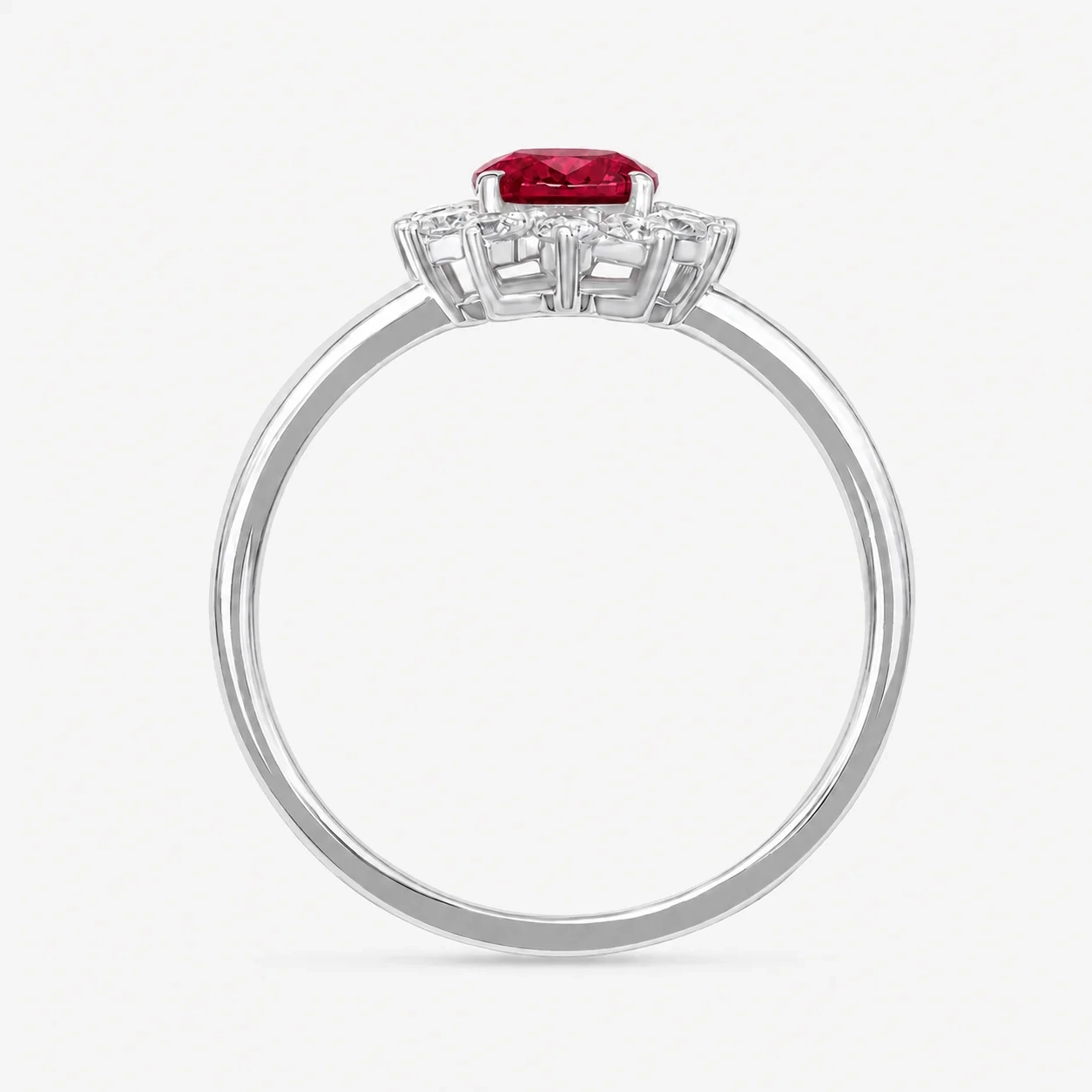 14K Gold Oval Gemstone & Lab Grown Diamond Halo Ring - LAB Created Ruby thumbnail 2