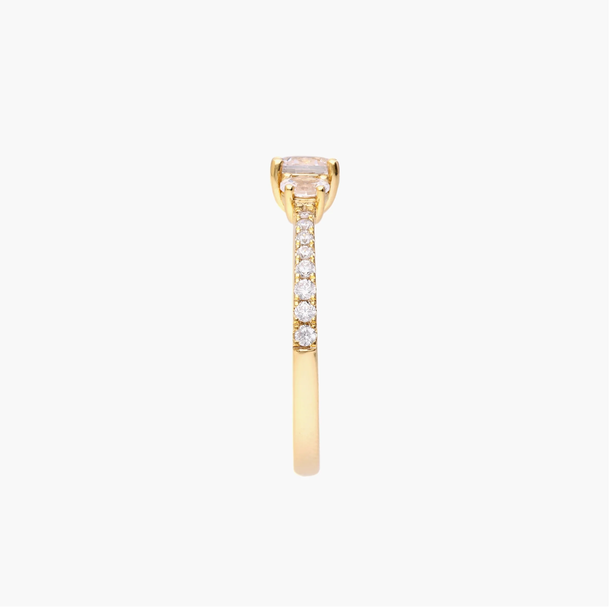 14K Gold LAB Oval Diamond Three-stone pave shank ring thumbnail 2