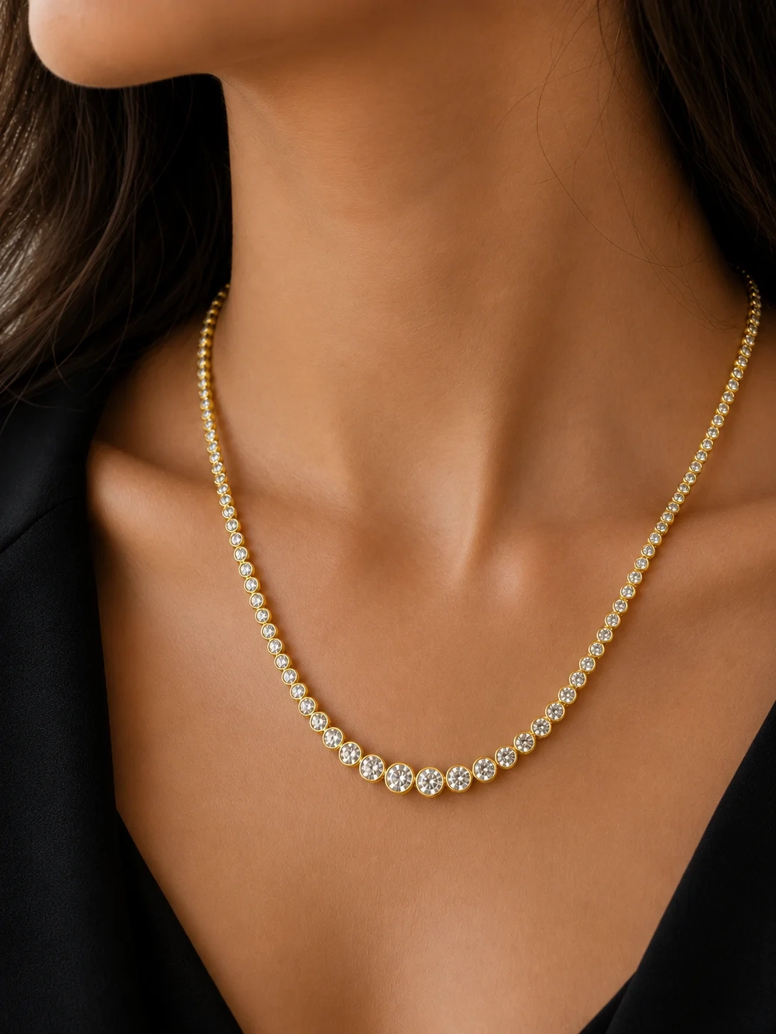 14K Gold Lab Grown Diamond Bezel Setting Graduated Tennis Necklace - 7.00 ct thumbnail 2