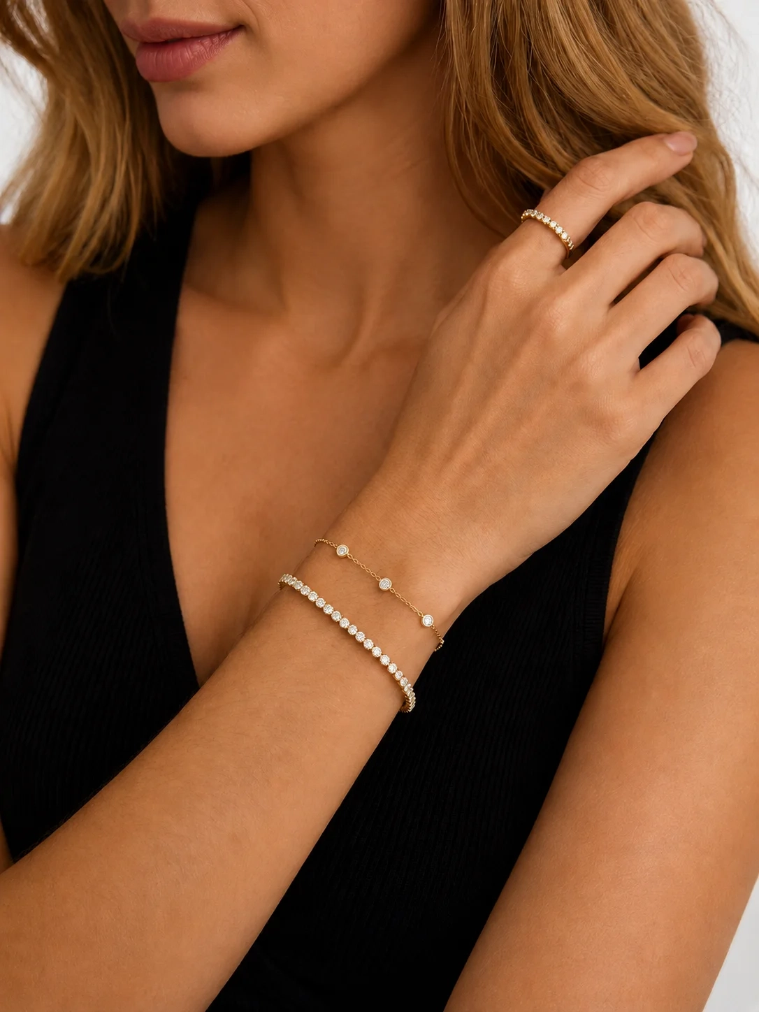 14K Lab Diamond five stone station Bezel Bracelet-2.00 ct thumbnail 2