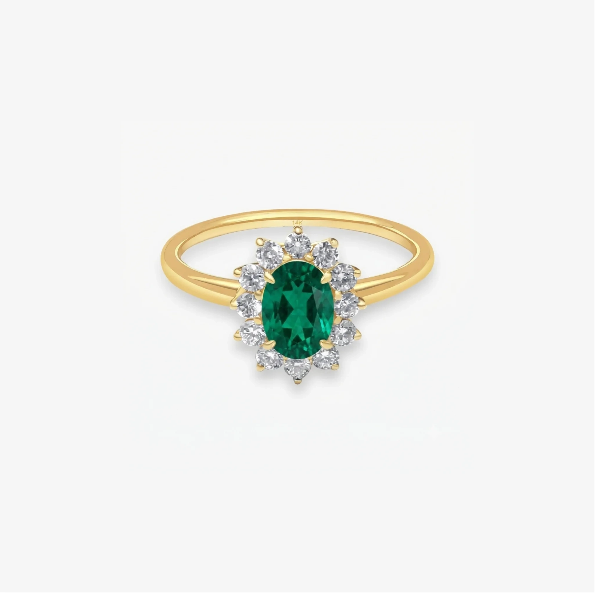 14K Gold Oval Gemstone & Lab Grown Diamond Halo Ring - LAB Created Emerald product image 1