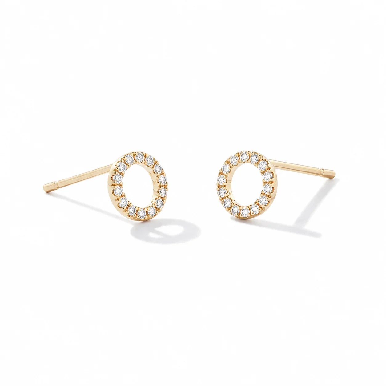 14K gold Natural Diamond Pave open Circle Studs thumbnail 2