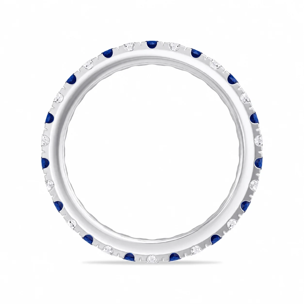 14K gold alternate Pavé LAB Gemstone and LAB Diamond Eternity band Ring - LAB Created Blue Sapphire thumbnail 3