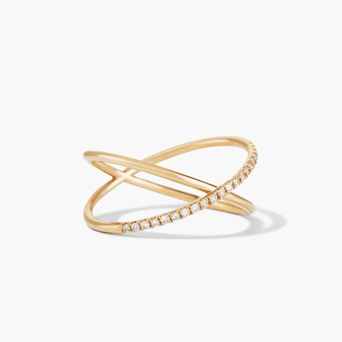 14K Gold Natural Diamond Pave Crossover Ring thumbnail 3