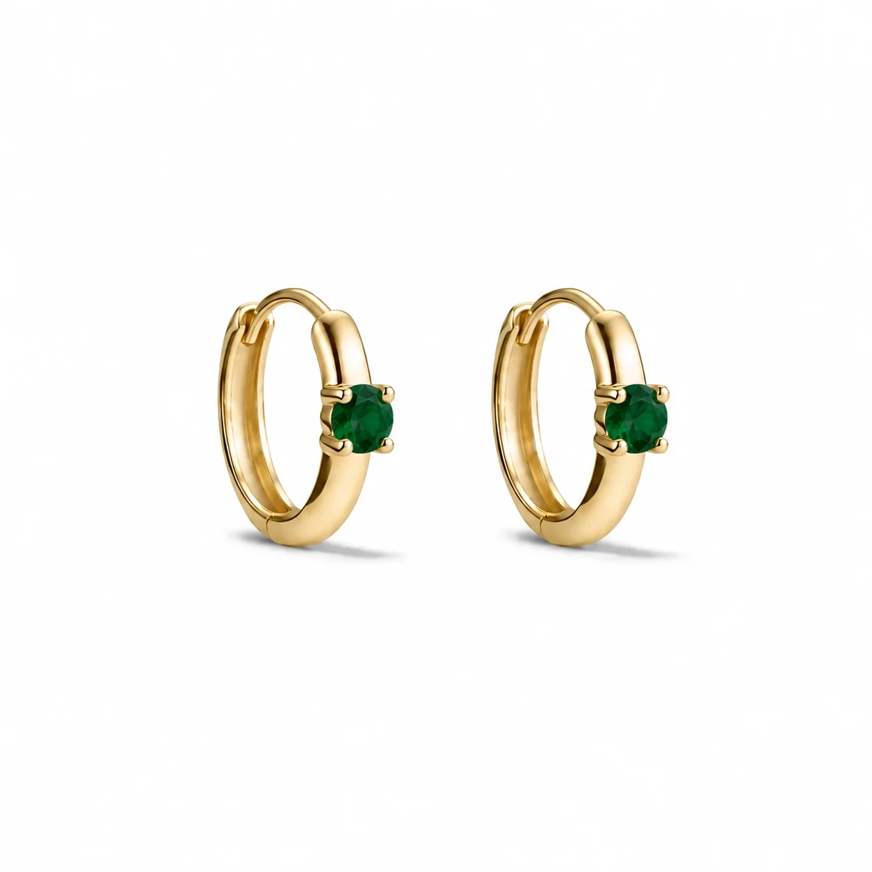 14K Gold Lab solo Gemstone Mini Huggie - LAB Created Emerald - Pair product image 1