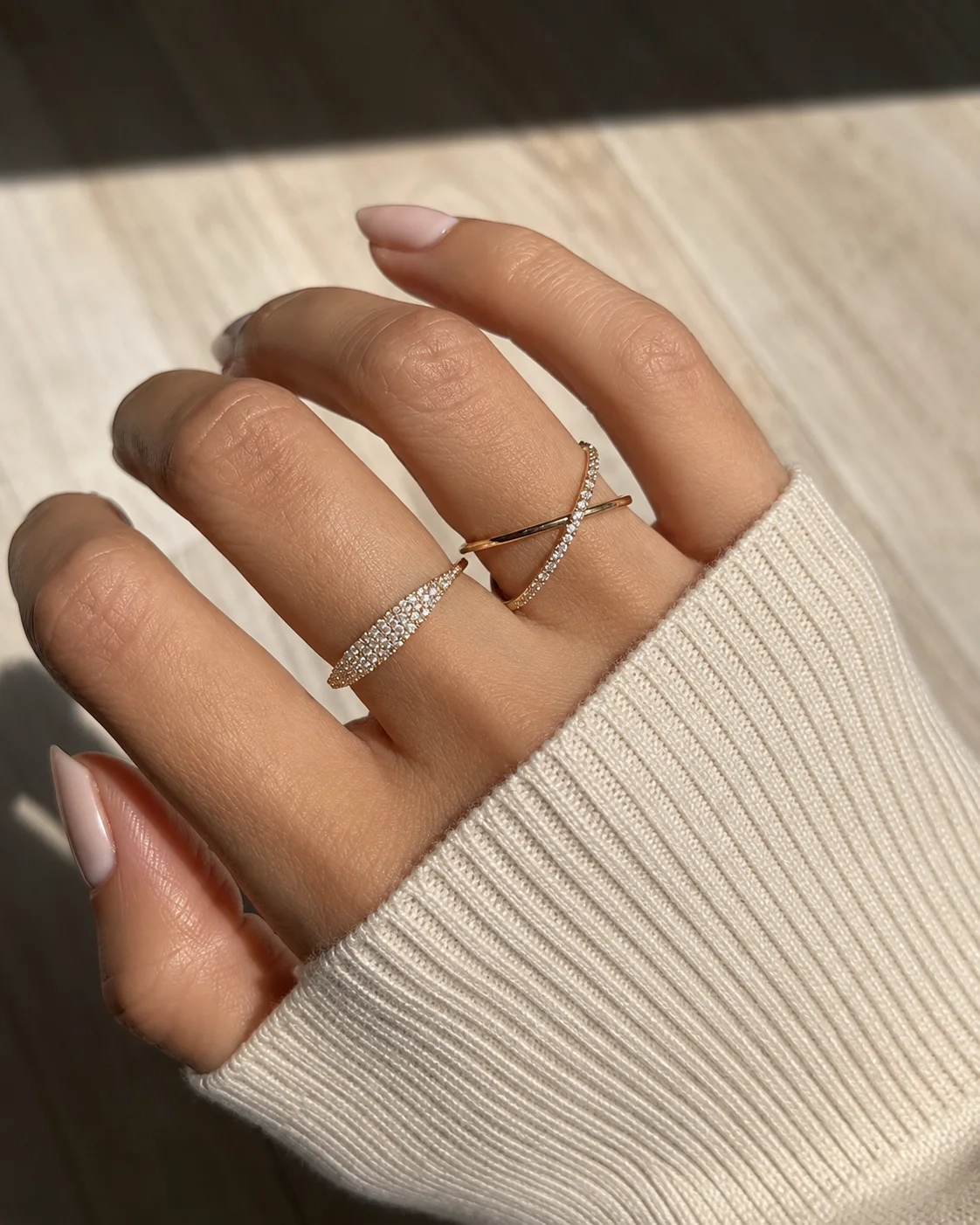 14K Gold Natural Diamond Pave Crossover Ring thumbnail 4