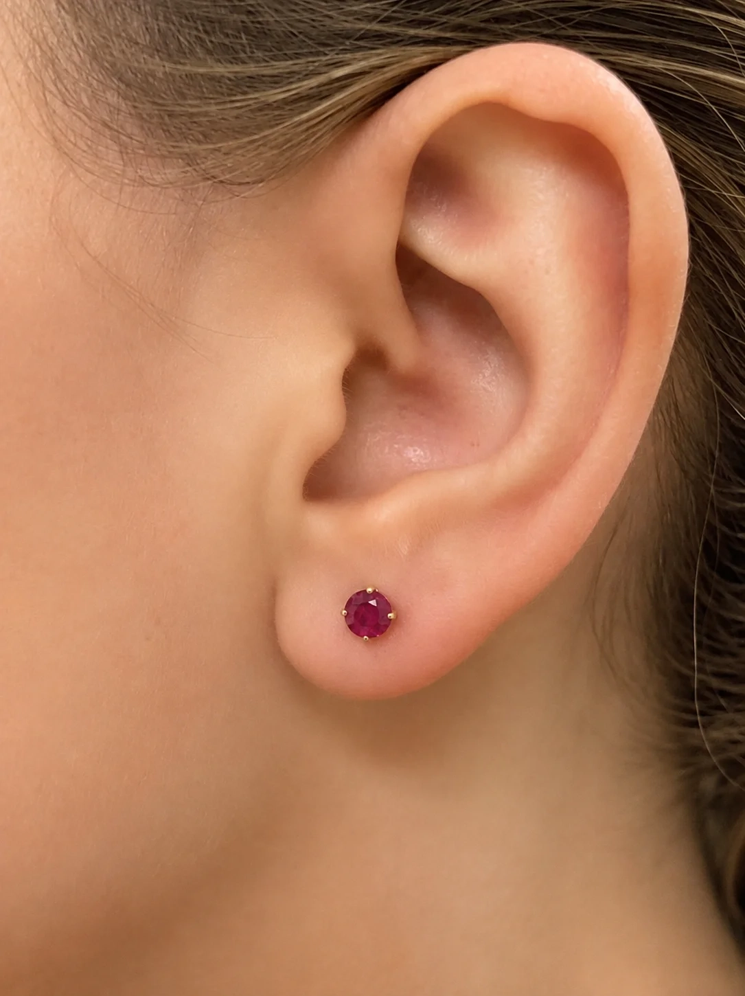 14K Gold LAB Gemstone Solitaire Studs - LAB Created Ruby thumbnail 4