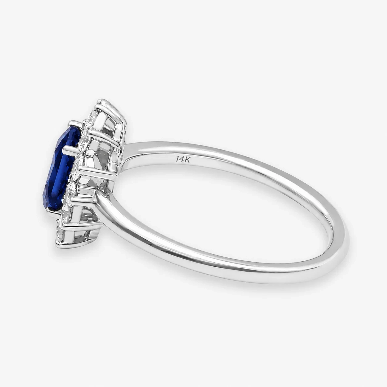14K Gold Oval Gemstone & Lab Grown Diamond Halo Ring - LAB Created Blue Sapphire thumbnail 2