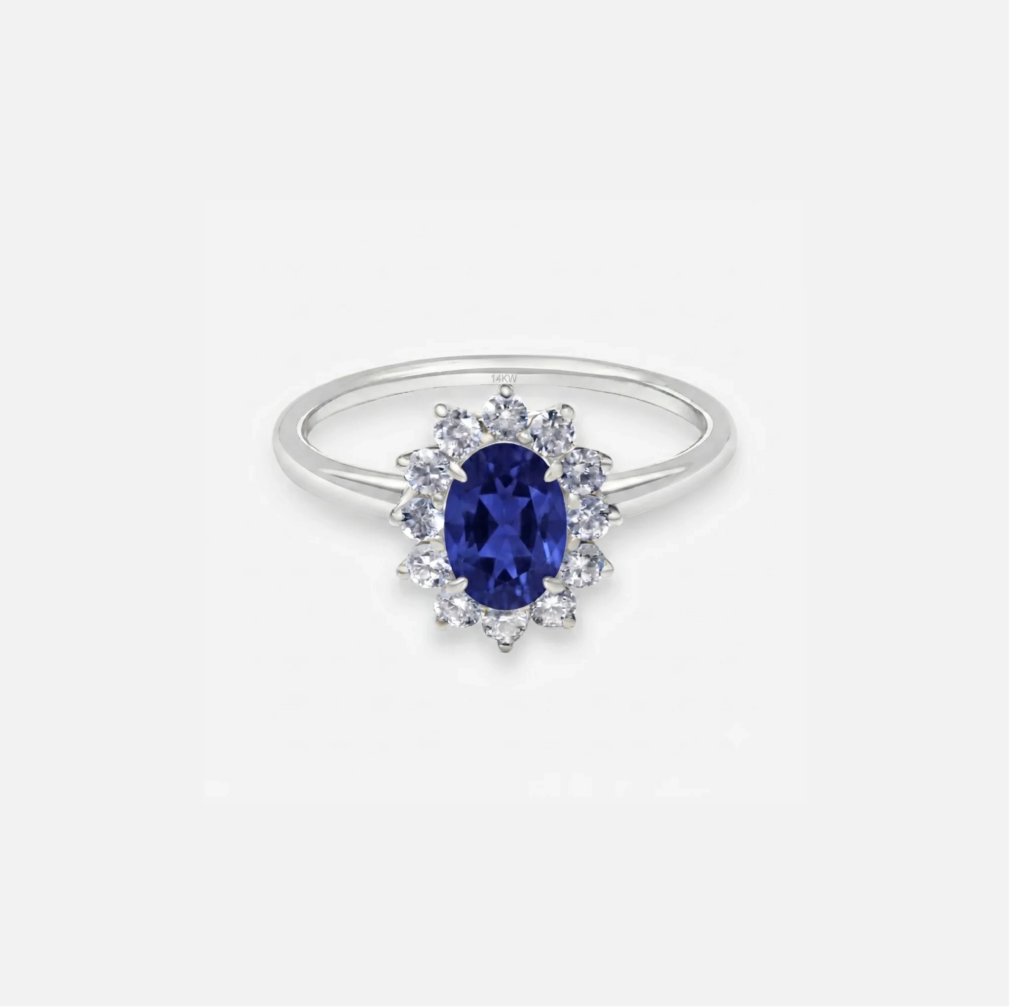 14K Gold Oval Gemstone & Lab Grown Diamond Halo Ring - LAB Created Blue Sapphire product image 1