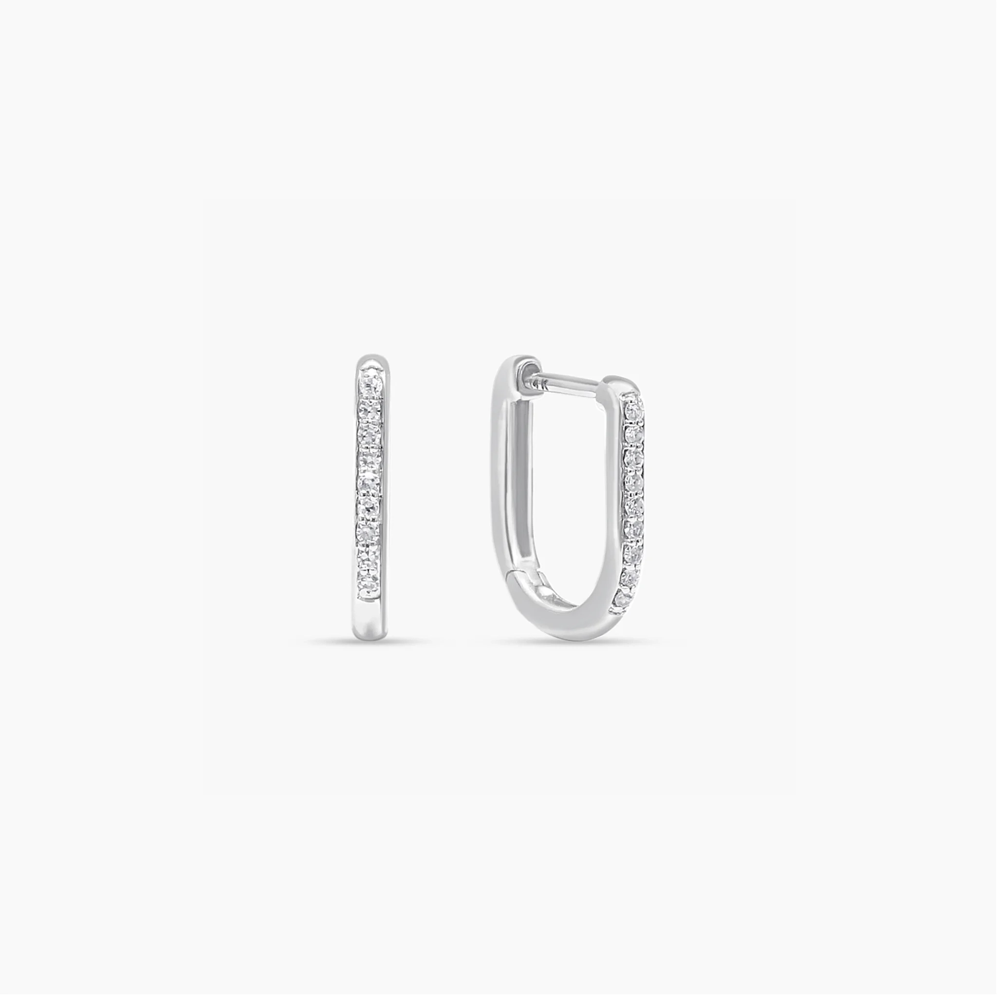 14K Gold Diamond Pave U-shape Huggie Hoops product image 1