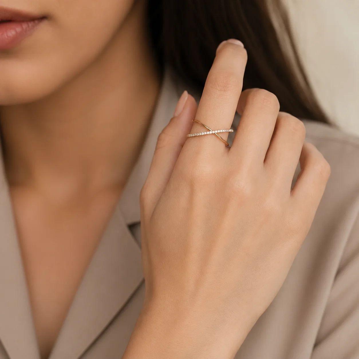 14K Gold Natural Diamond Pave Crossover Ring product image 1