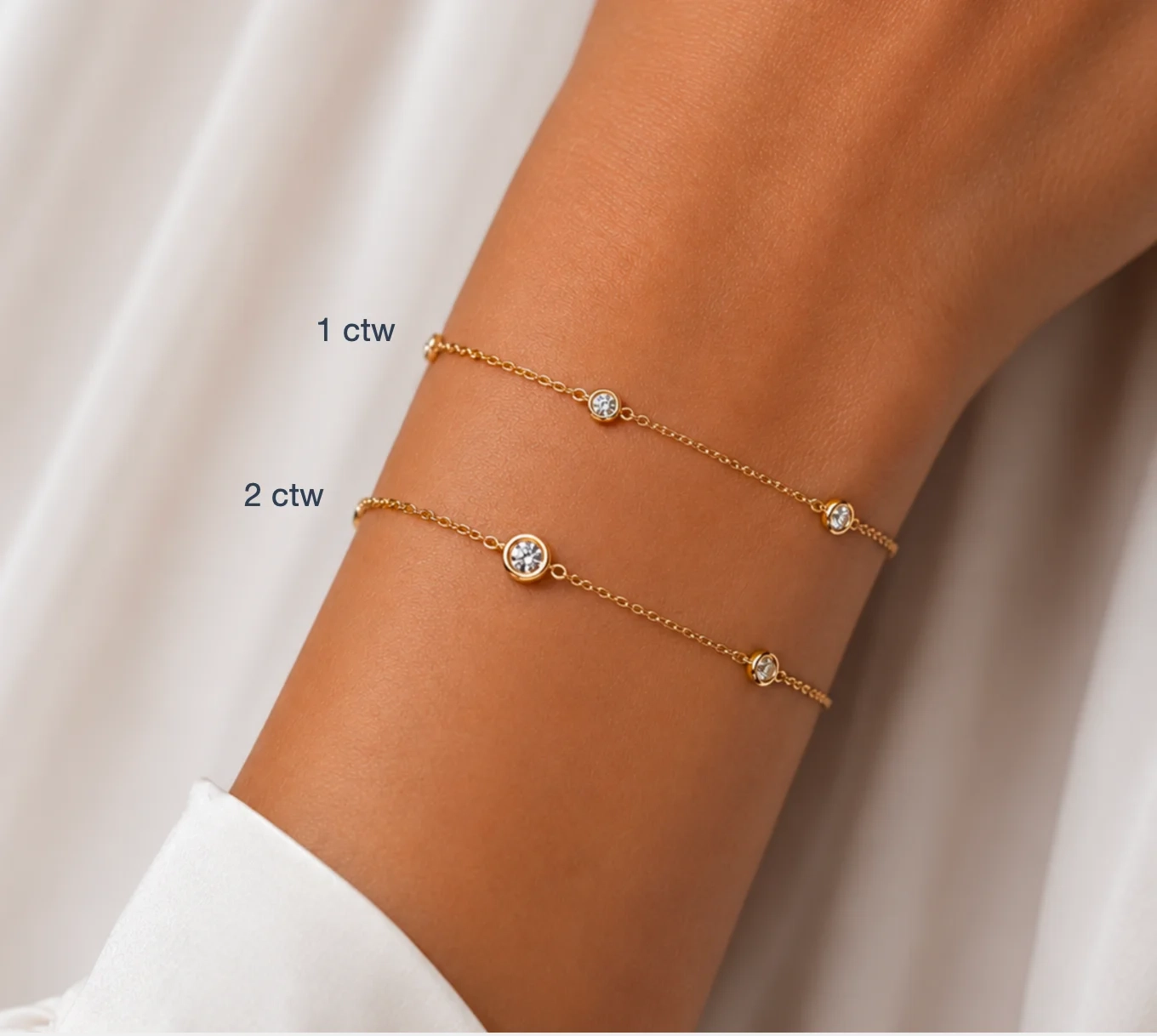 14K Lab Diamond five stone station Bezel Bracelet-2.00 ct thumbnail 3