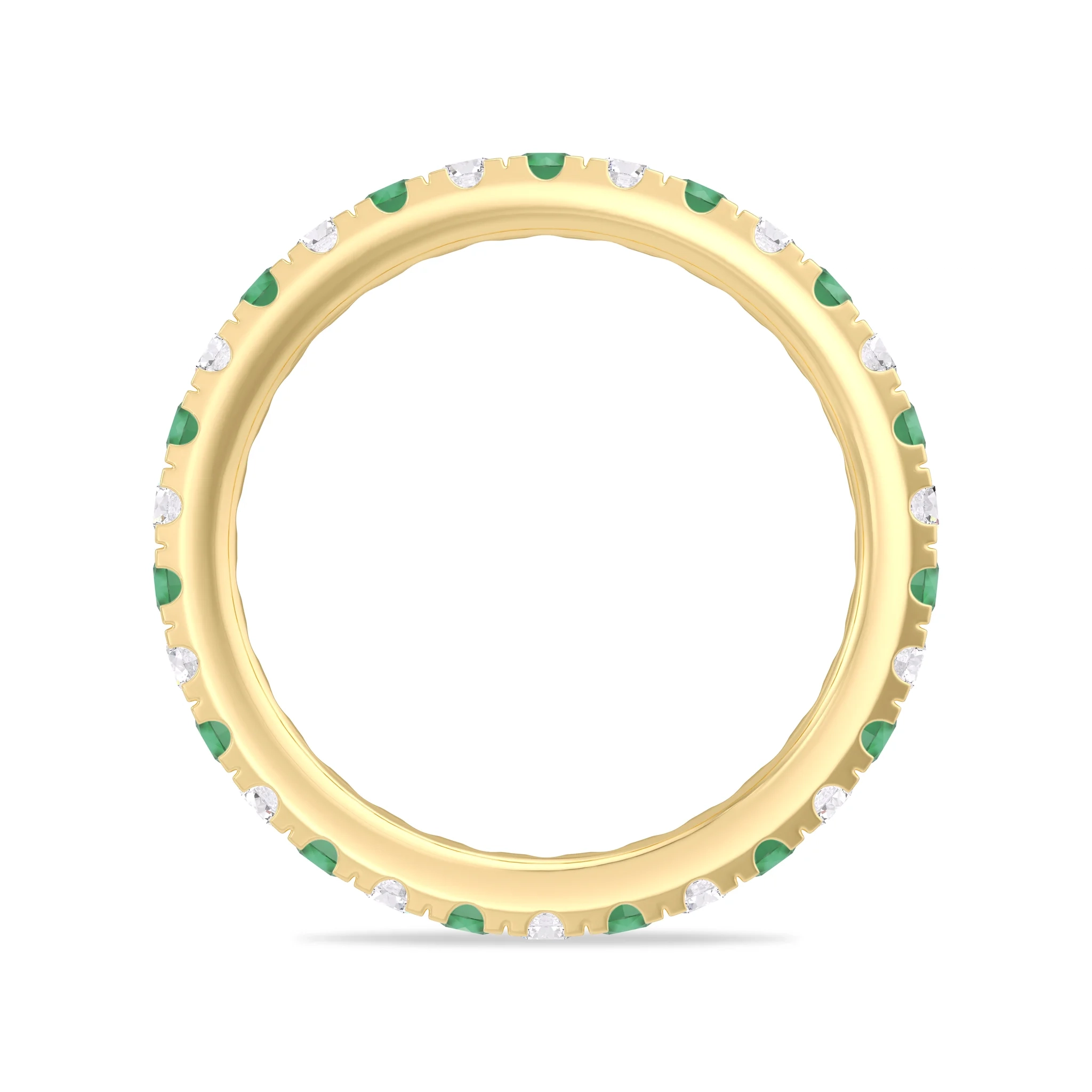 14K gold alternate Pavé LAB Gemstone and LAB Diamond Eternity band Ring - LAB Created Emerald thumbnail 3