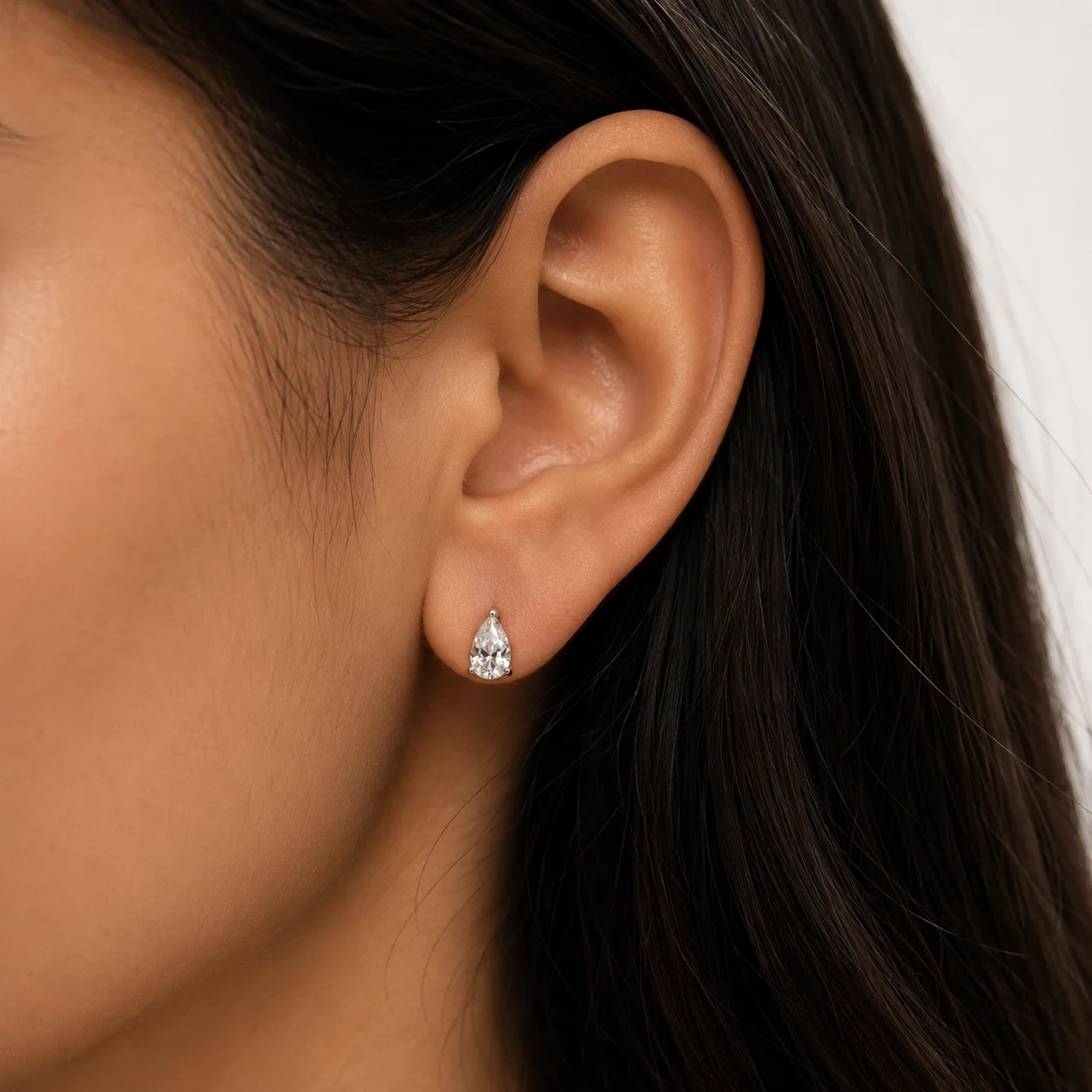 14K Gold Lab Grown Diamond Pear Solitaire Studs-1.00 ct thumbnail 3
