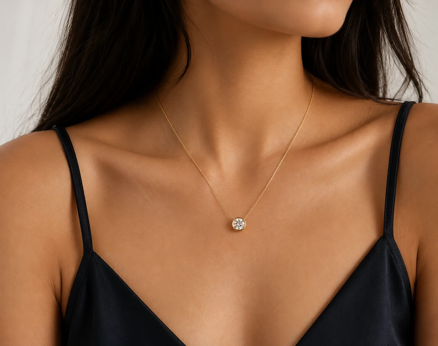 14K Gold Lab Grown Diamond Bezel set Necklace-1.00 ct thumbnail 2