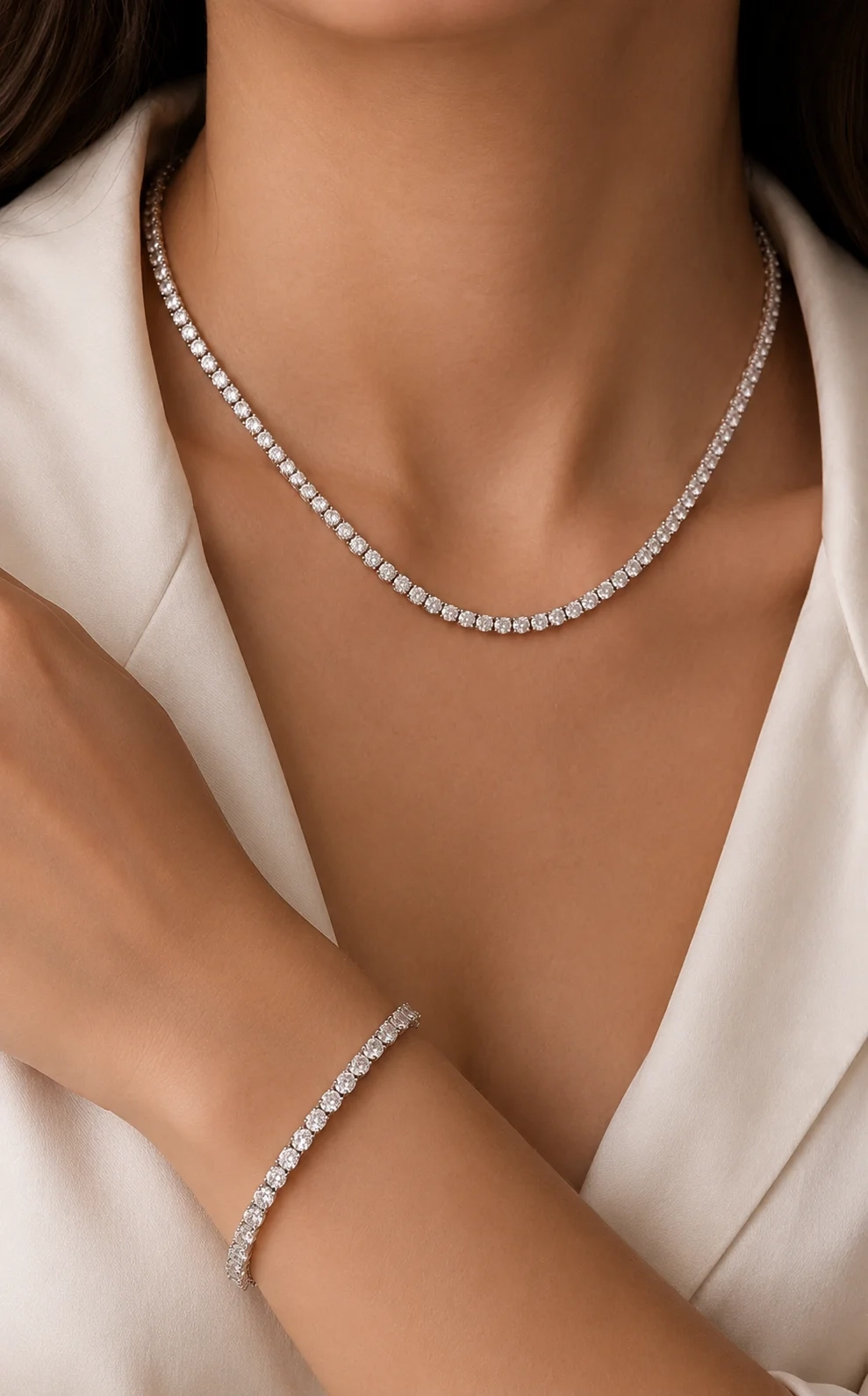 14K Gold Lab Grown Diamond Tennis Necklace-10.00 ct thumbnail 2