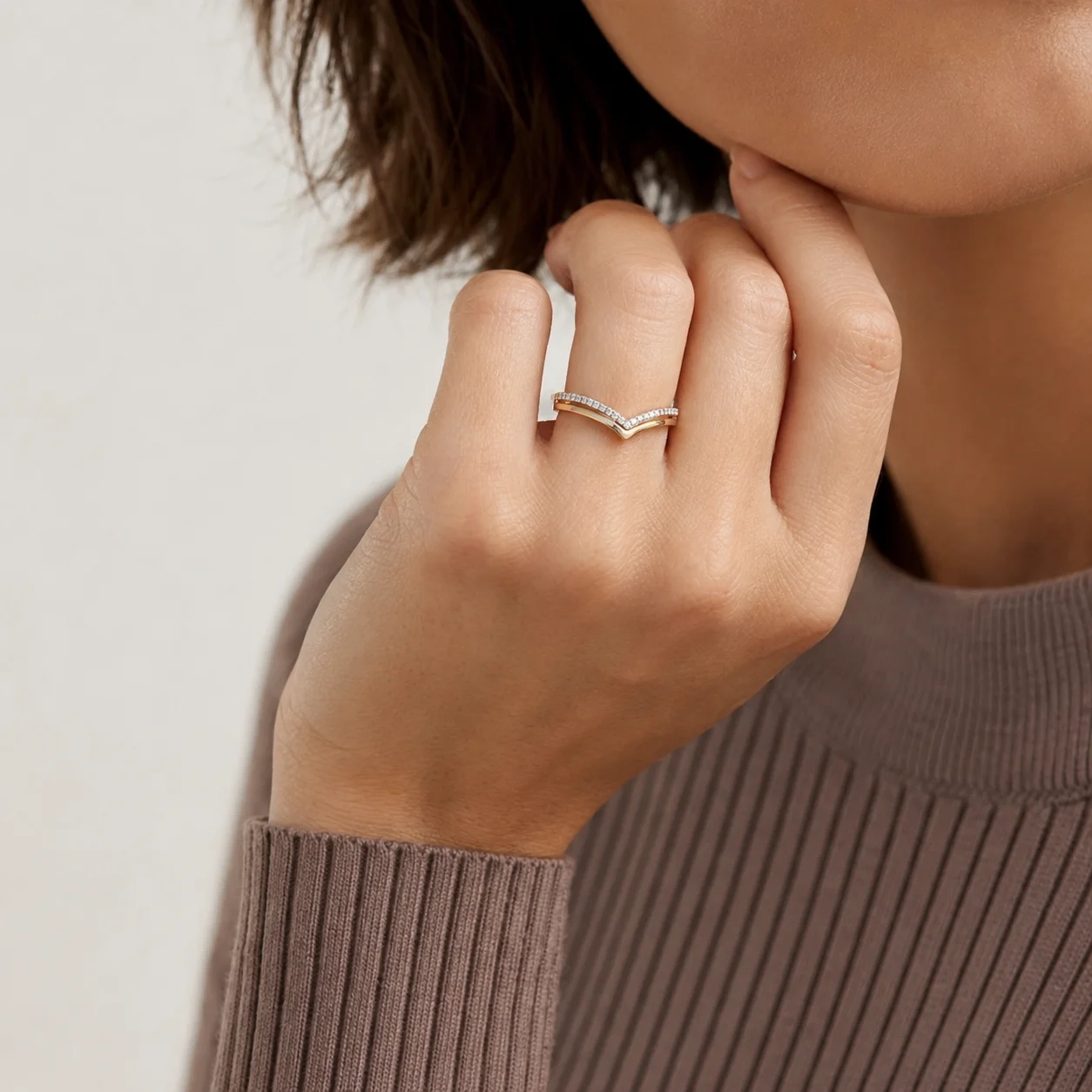 14K Gold Pave Diamond Wishbone Ring thumbnail 4