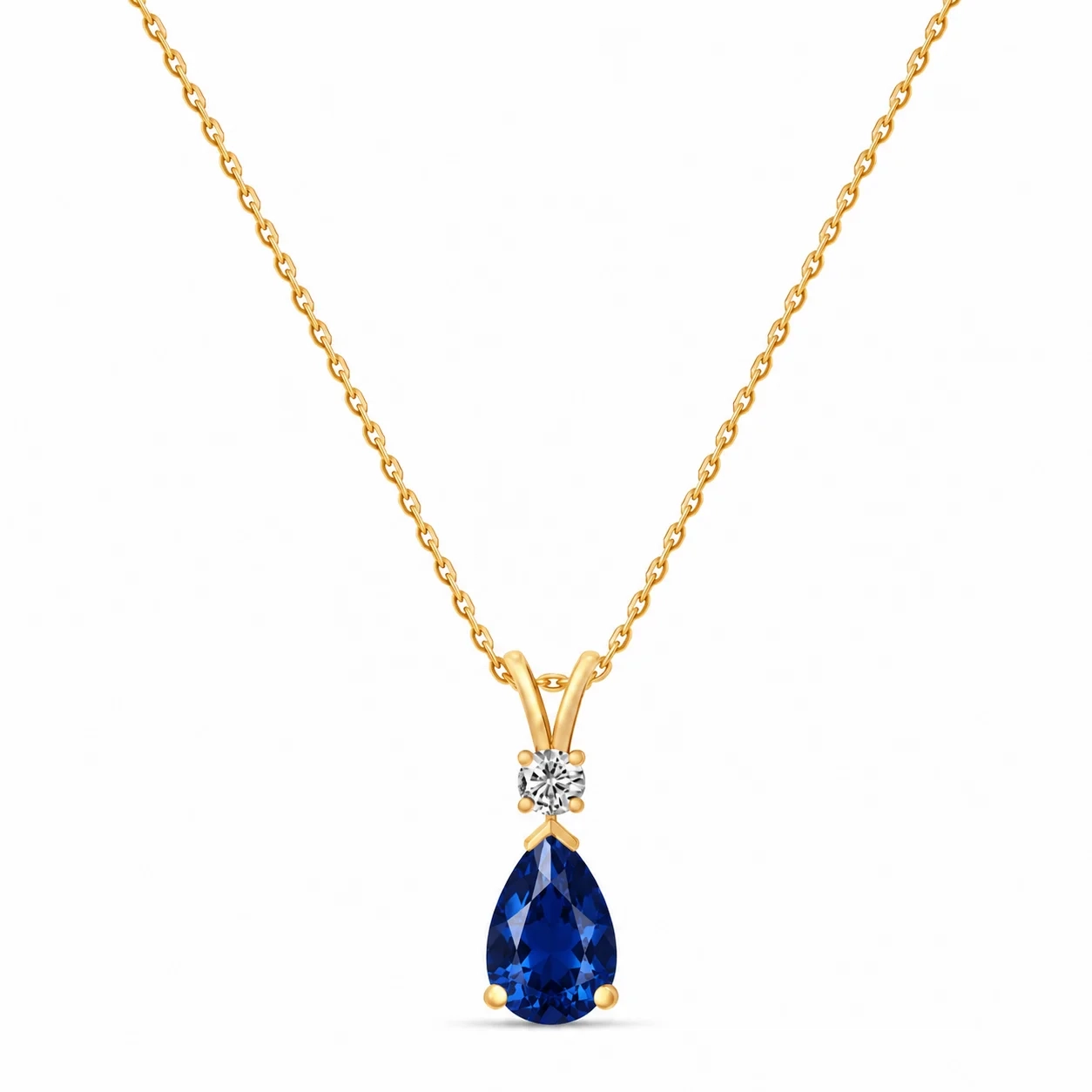 14K Gold LAB Diamond & Gemstone Drop Necklace - LAB Created Blue Sapphire product image 1