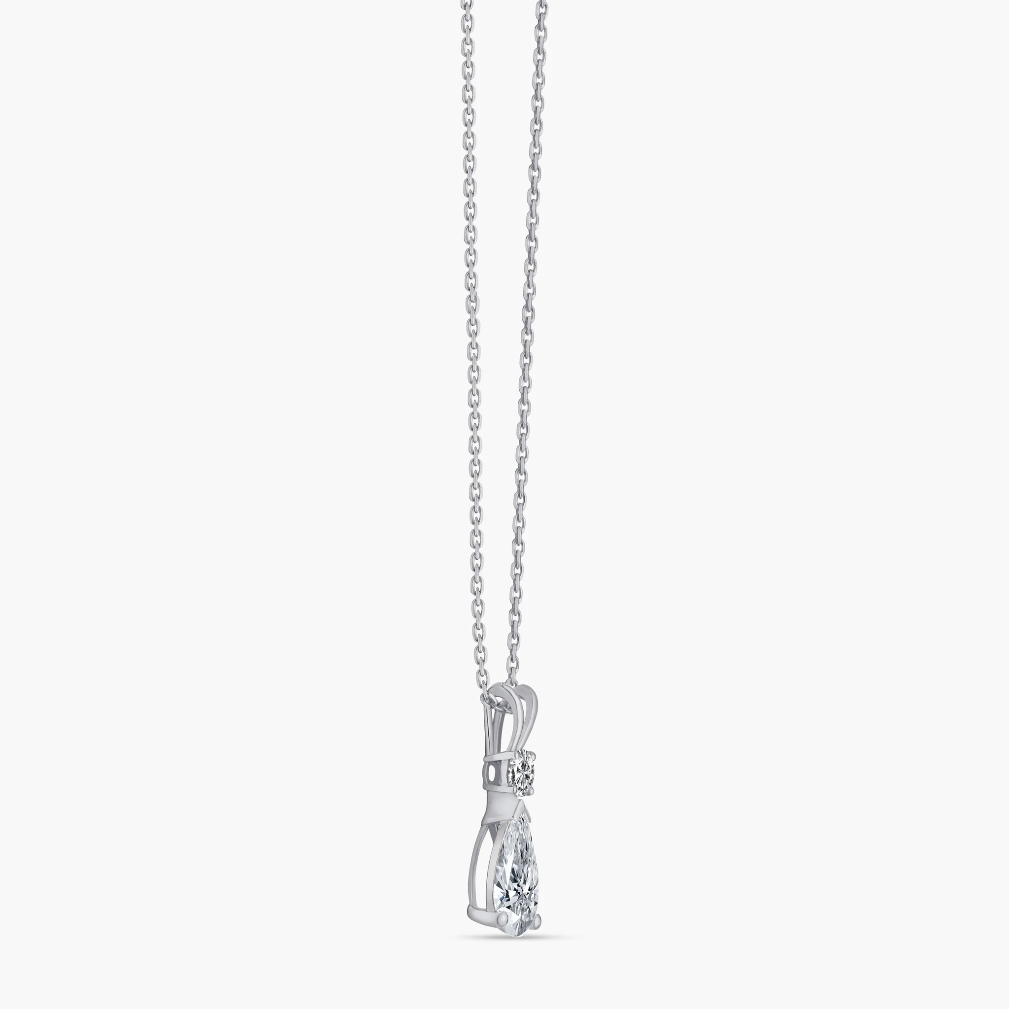 14K Gold Lab Grown Diamond Round & Pear Drop Necklace thumbnail 2