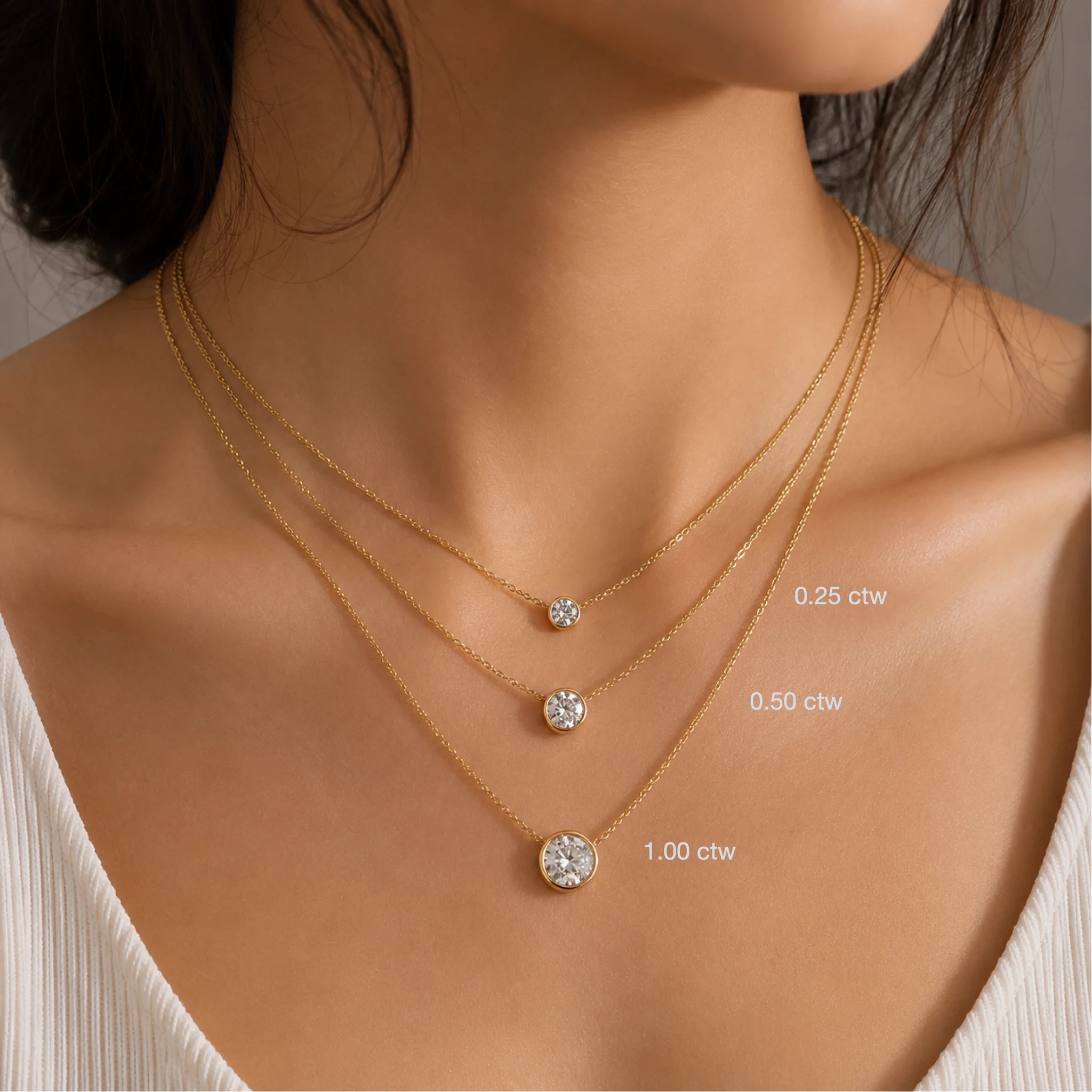 14K Gold Lab Grown Diamond Bezel set Necklace-0.25 ct thumbnail 5