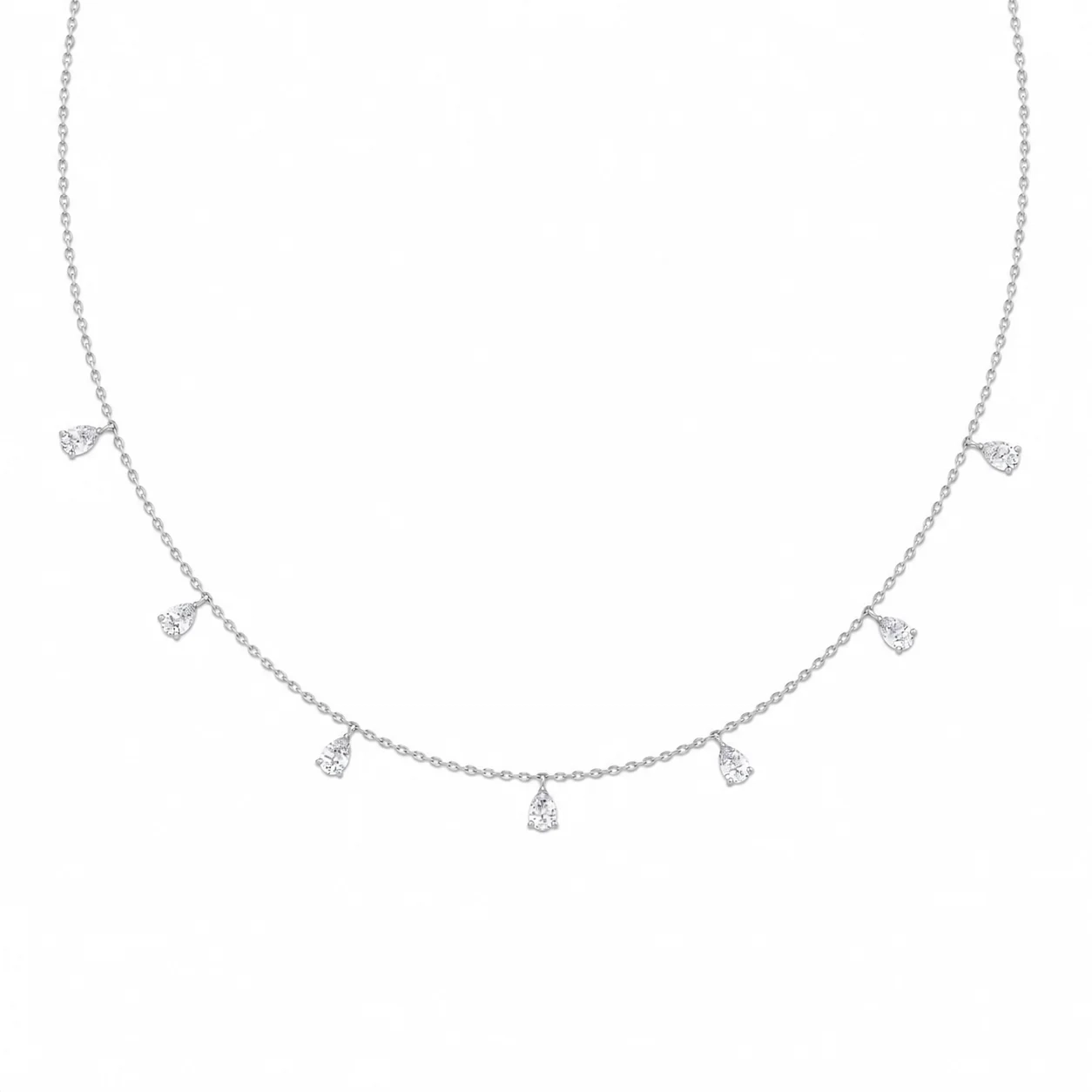 14K Gold Lab Grown Pear shape Diamond 7 stone station necklace thumbnail 2