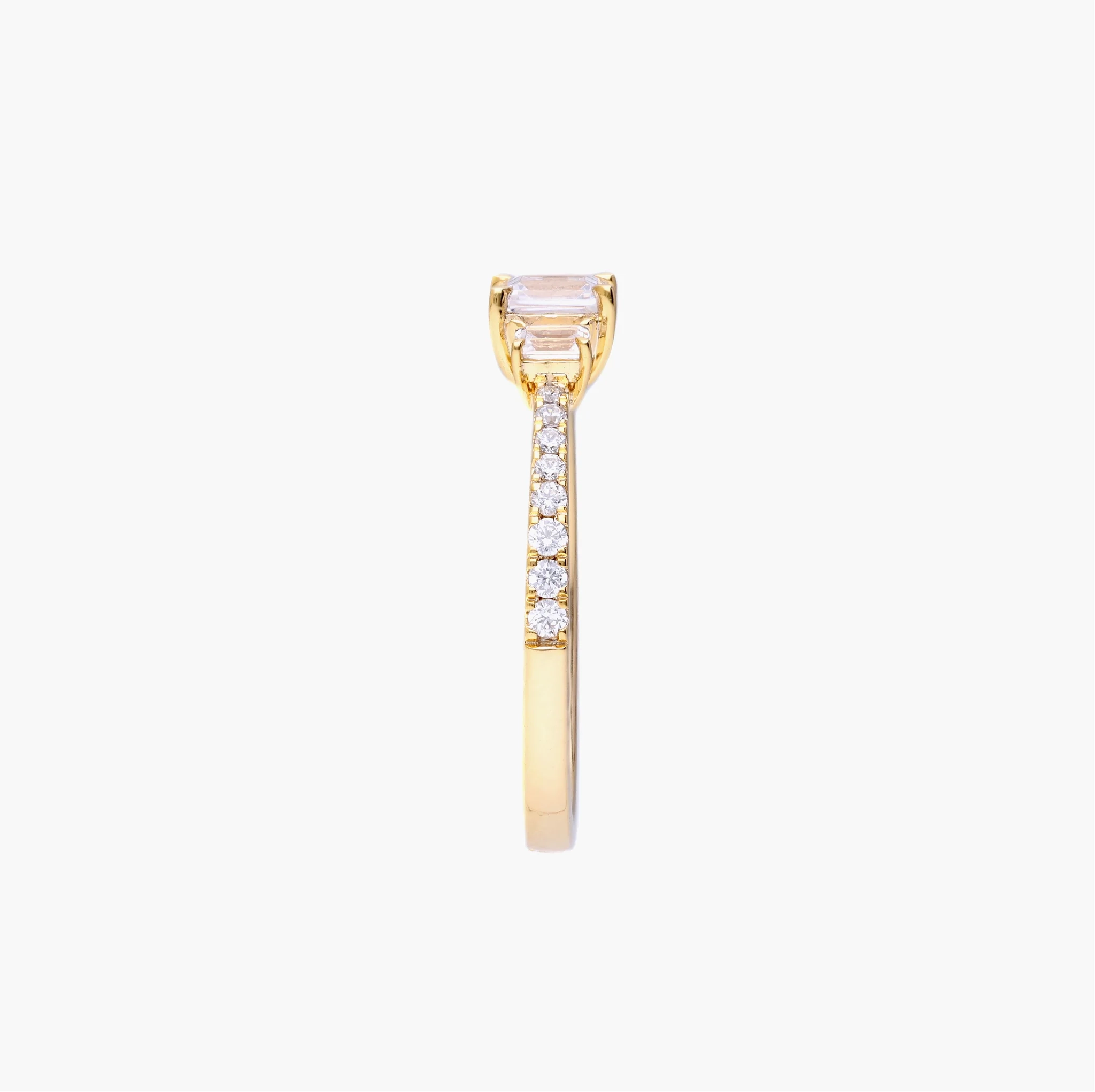 14K Gold LAB Emerald Diamond Three-stone pave shank ring thumbnail 2