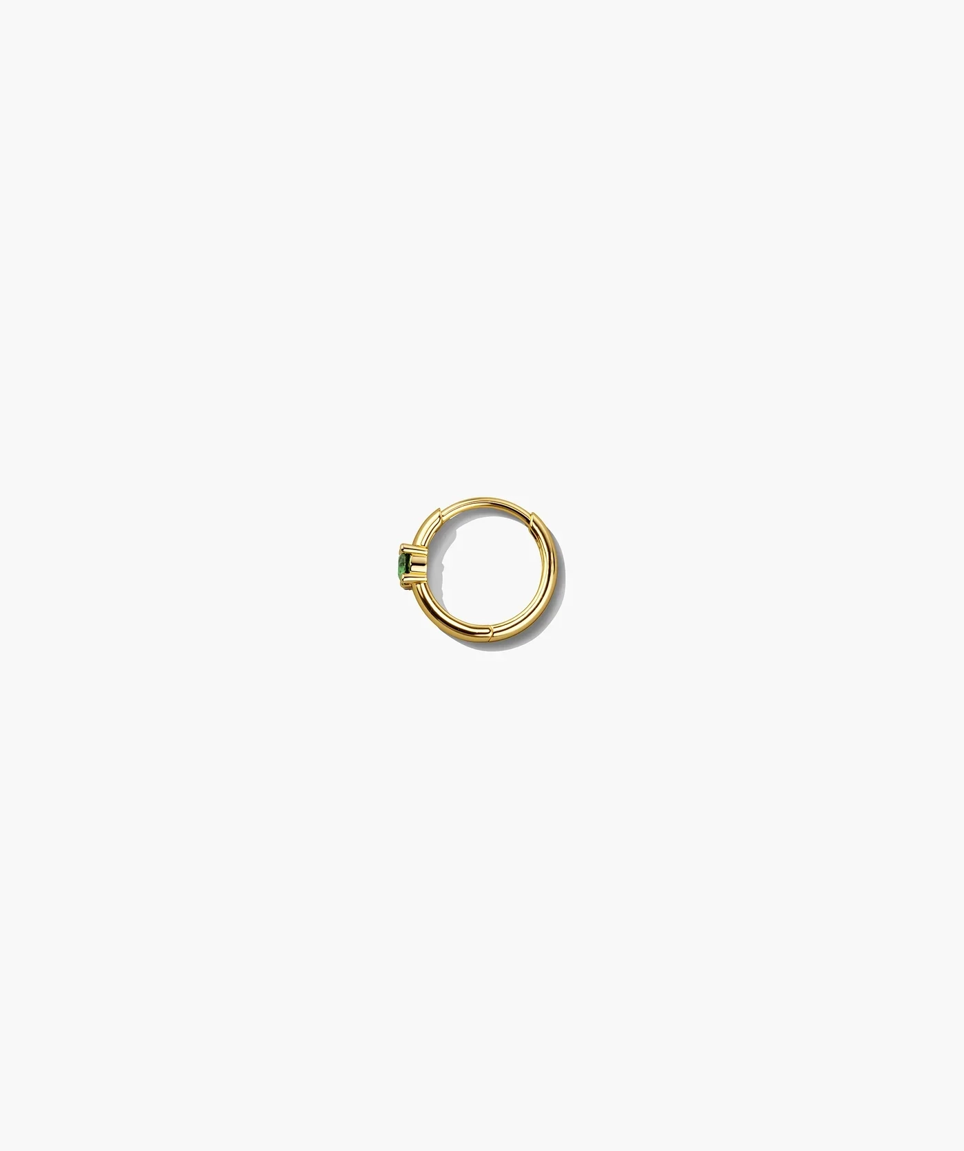 14K Gold Lab solo Gemstone Mini Huggie - LAB Created Emerald - Pair thumbnail 3