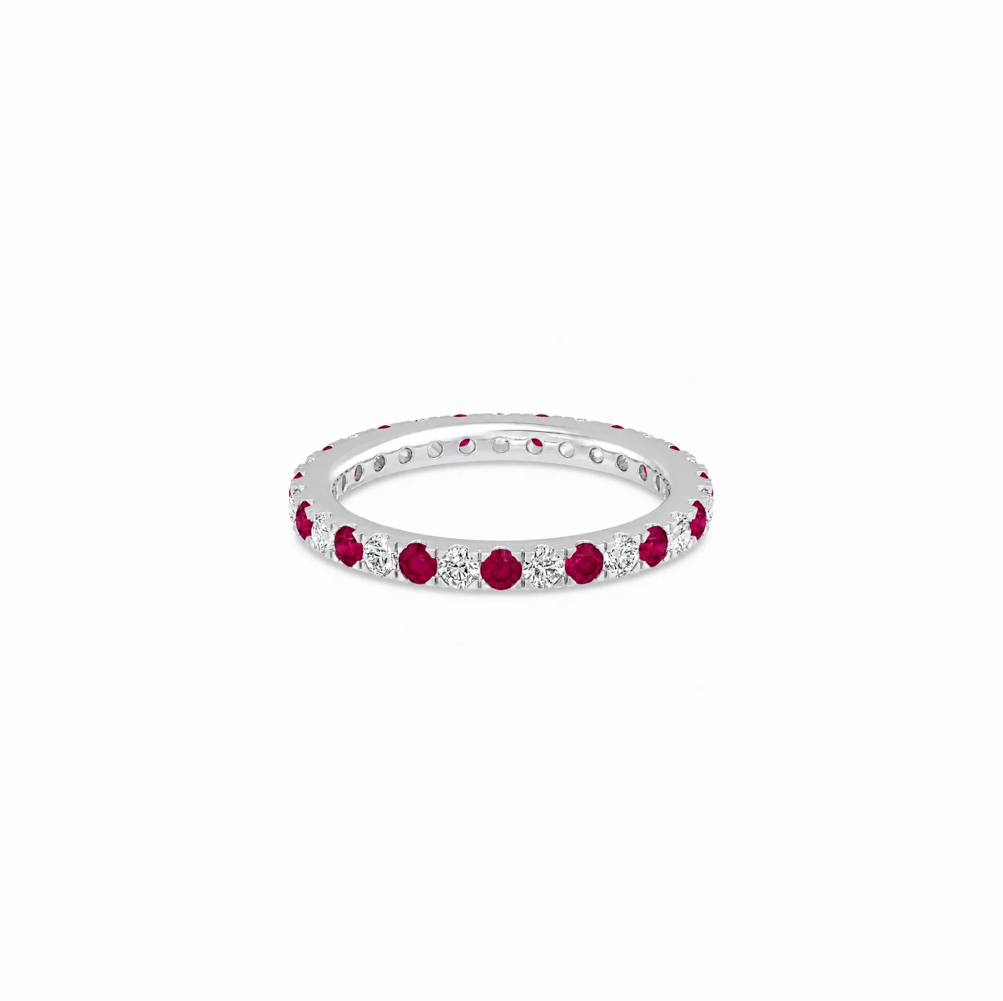 14K gold alternate Pavé LAB Gemstone and LAB Diamond Eternity band Ring - LAB Created Ruby product image 1