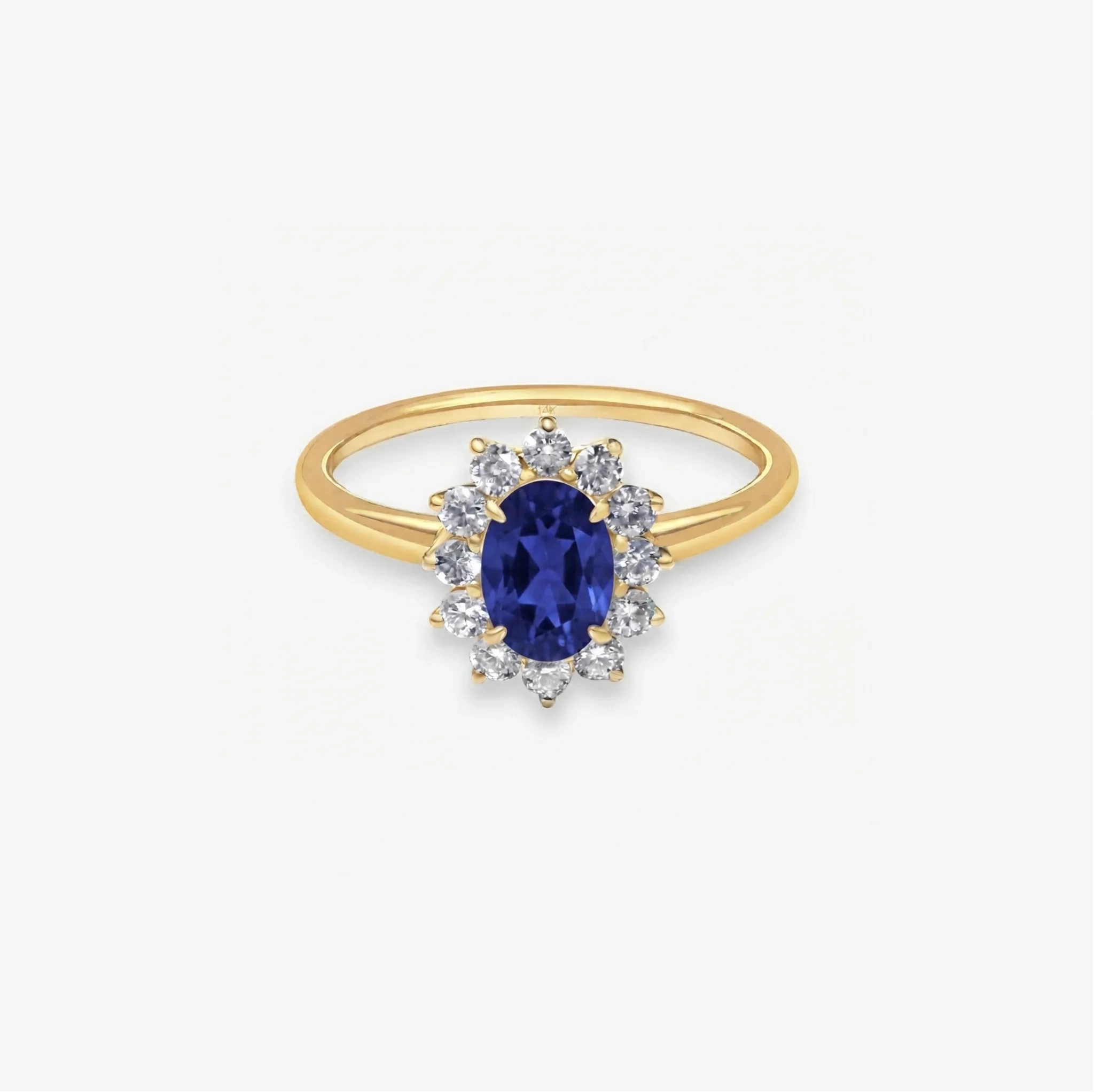14K Gold Oval Gemstone & Lab Grown Diamond Halo Ring - LAB Created Blue Sapphire product image