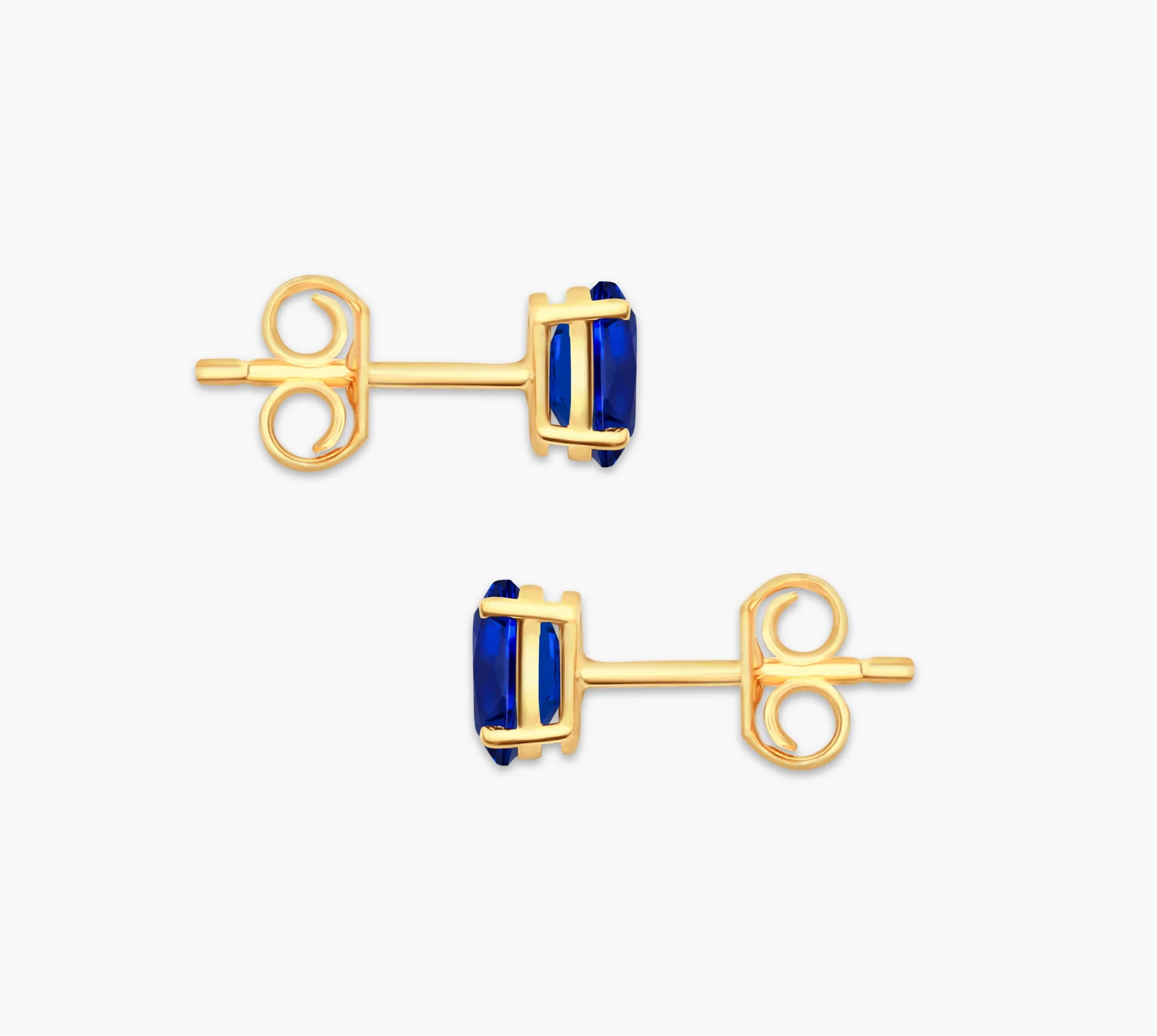 14K Gold LAB Gemstone Oval Solitaire Studs - LAB Created Blue Sapphire thumbnail 3
