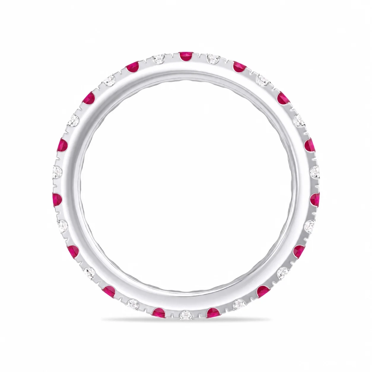 14K gold alternate Pavé LAB Gemstone and LAB Diamond Eternity band Ring - LAB Created Ruby thumbnail 2