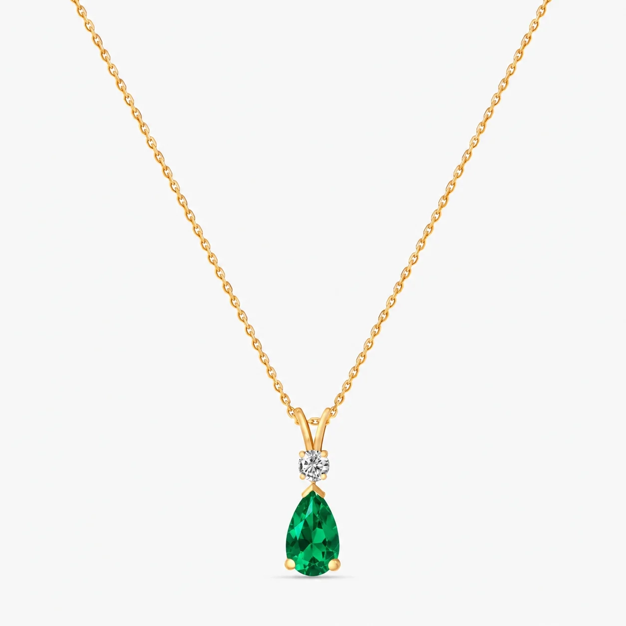 14K Gold LAB Diamond & Gemstone Drop Necklace - LAB Emerald product image 1