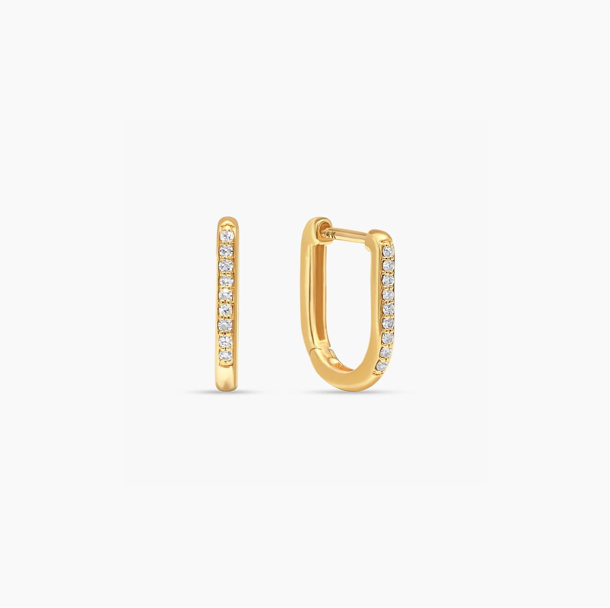 14K Gold Diamond Pave U-shape Huggie Hoops product image