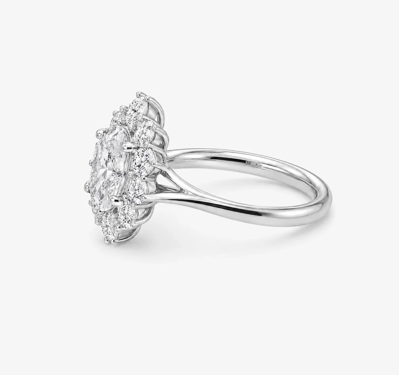 14K Lab Grown Oval Diamond Halo cathedral ring - 1.00 ct thumbnail 2