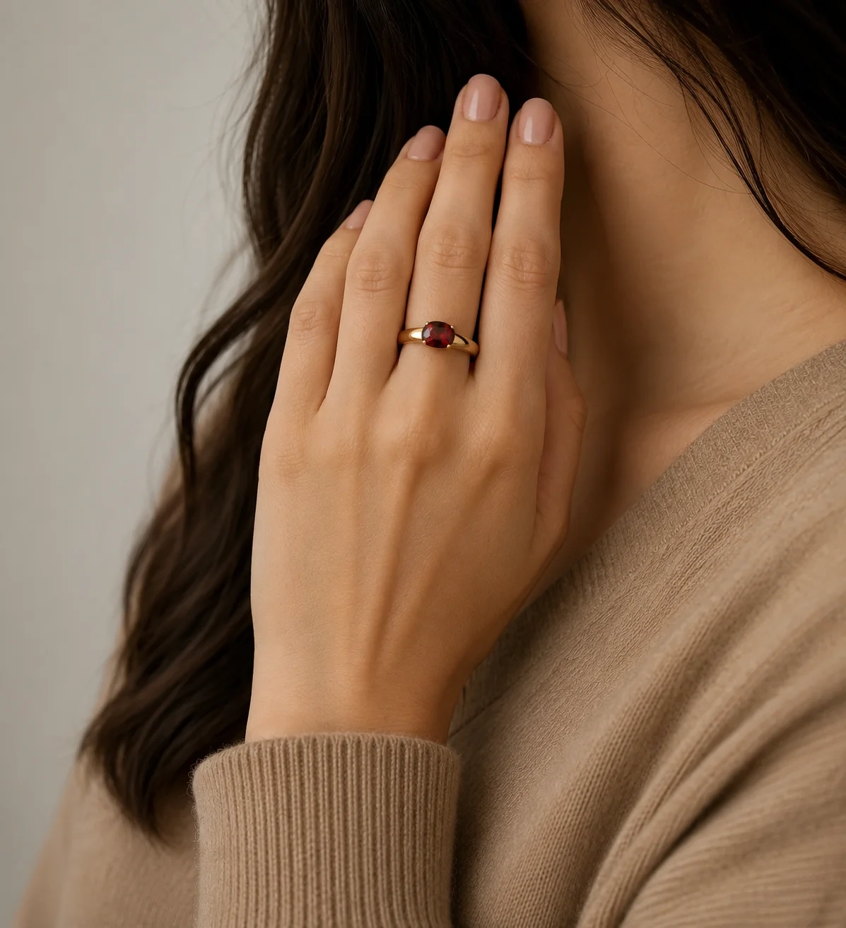 14K Gold Gemstone bold Ring - Garnet thumbnail 3