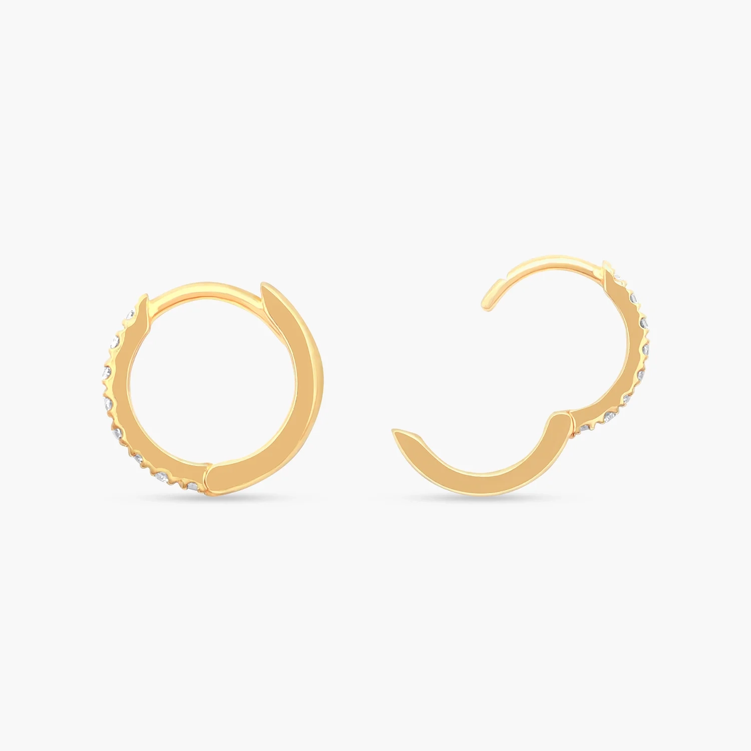 14K Gold mini Pave Diamond Huggie Hoop - Pair thumbnail 2