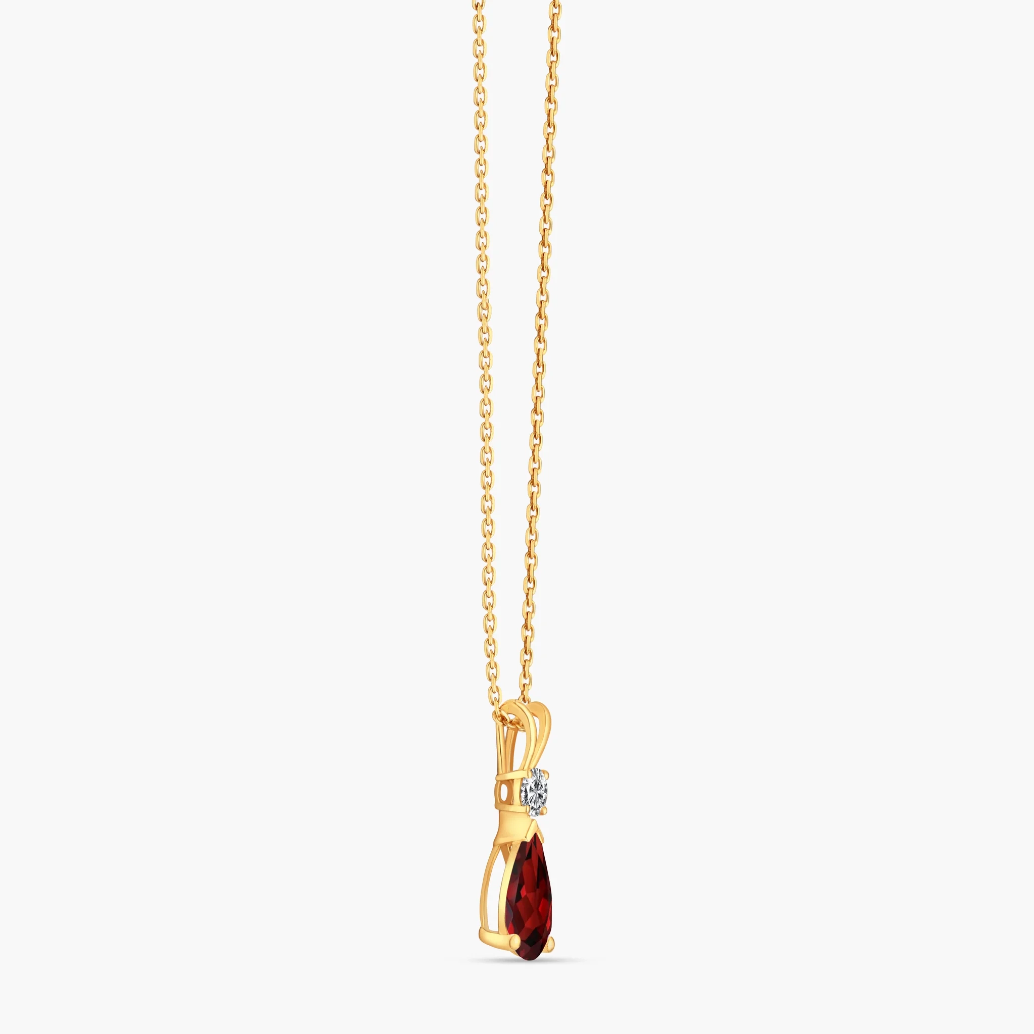 14K Gold Natural Diamond & Semi-Precious Gemstone Drop Necklace - Garnet thumbnail 3