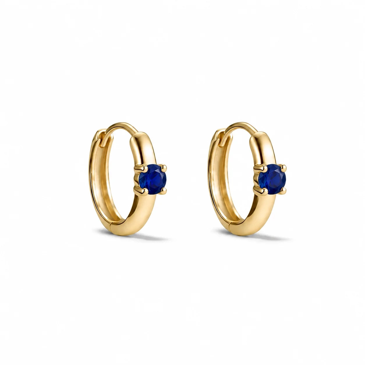 14K Gold Lab solo Gemstone Mini Huggie - LAB Created Blue Sapphire - Pair product image 1