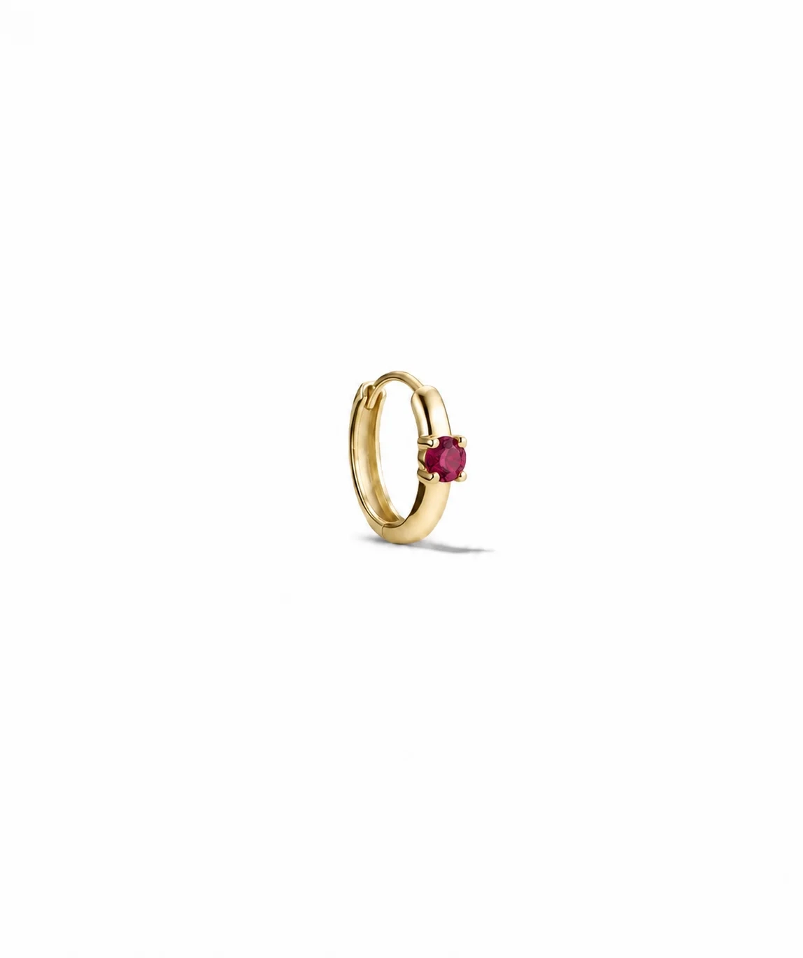 14K Gold Lab solo Gemstone Mini Huggie - LAB Created Ruby - Single product image 1