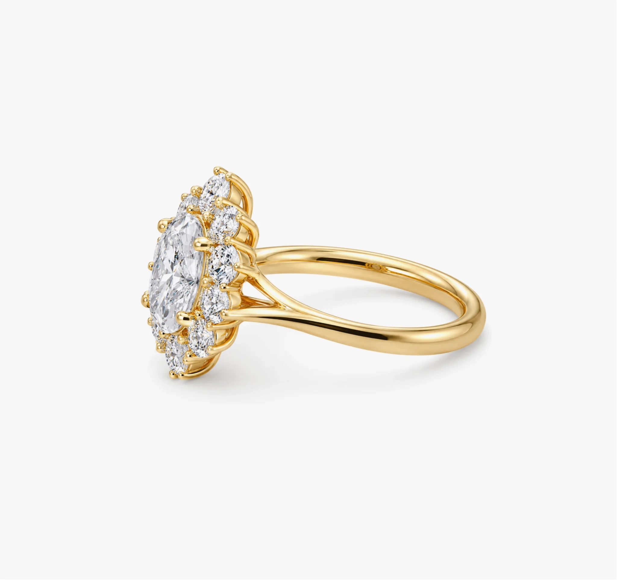 14K Lab Grown Oval Diamond Halo cathedral ring - 2.00 ct thumbnail 4